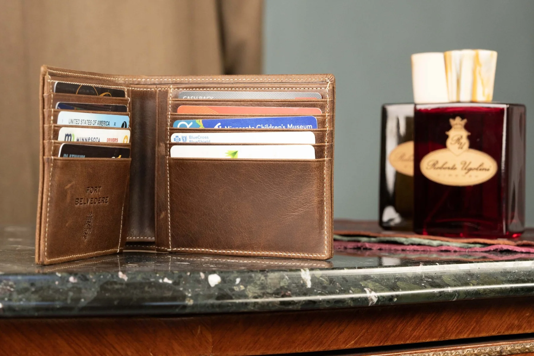 Le Grand 10 Card Antique Mahogany Leather Wallet - Image 8