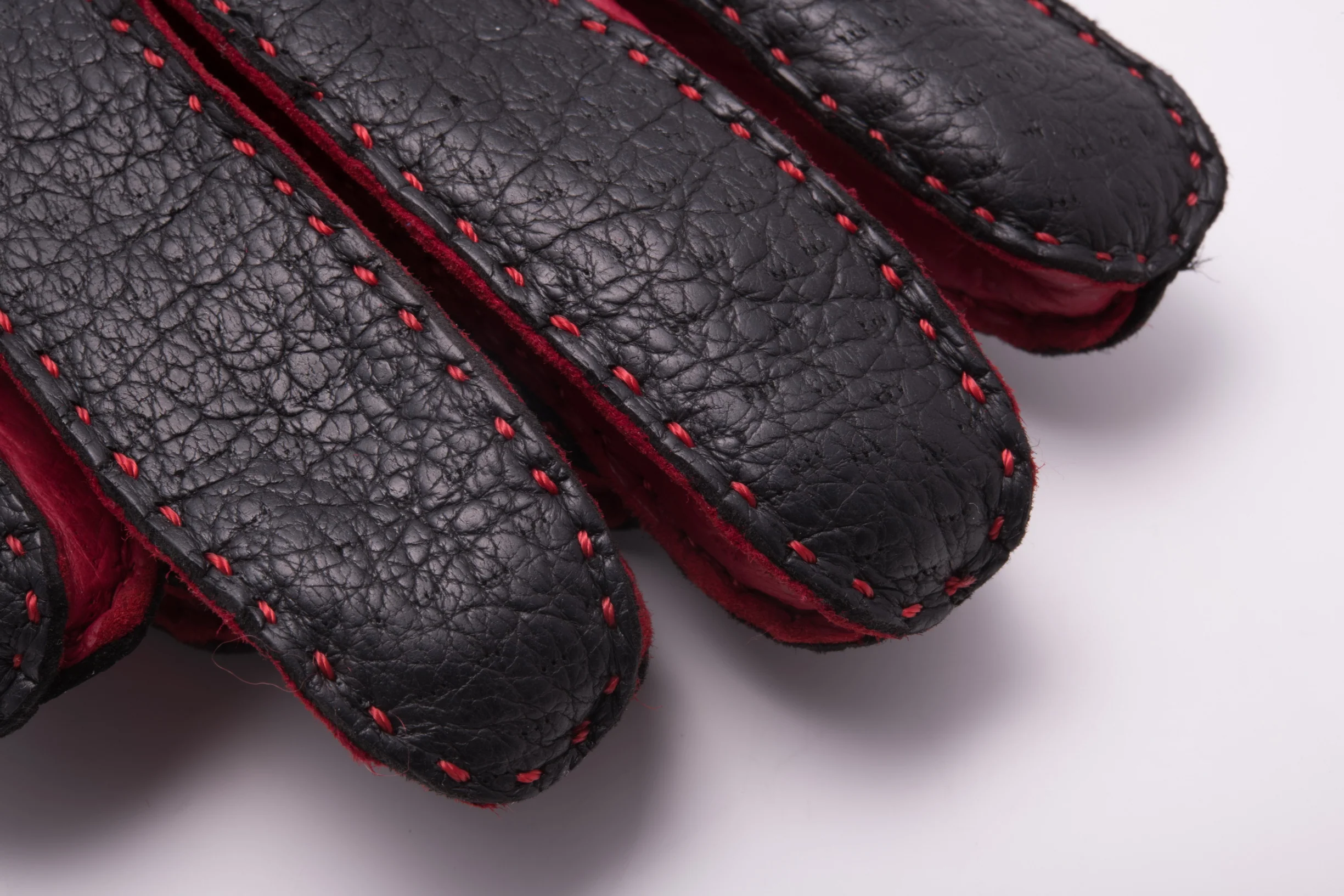 Black & Red Cashmere Lined Peccary Gloves - Image 4