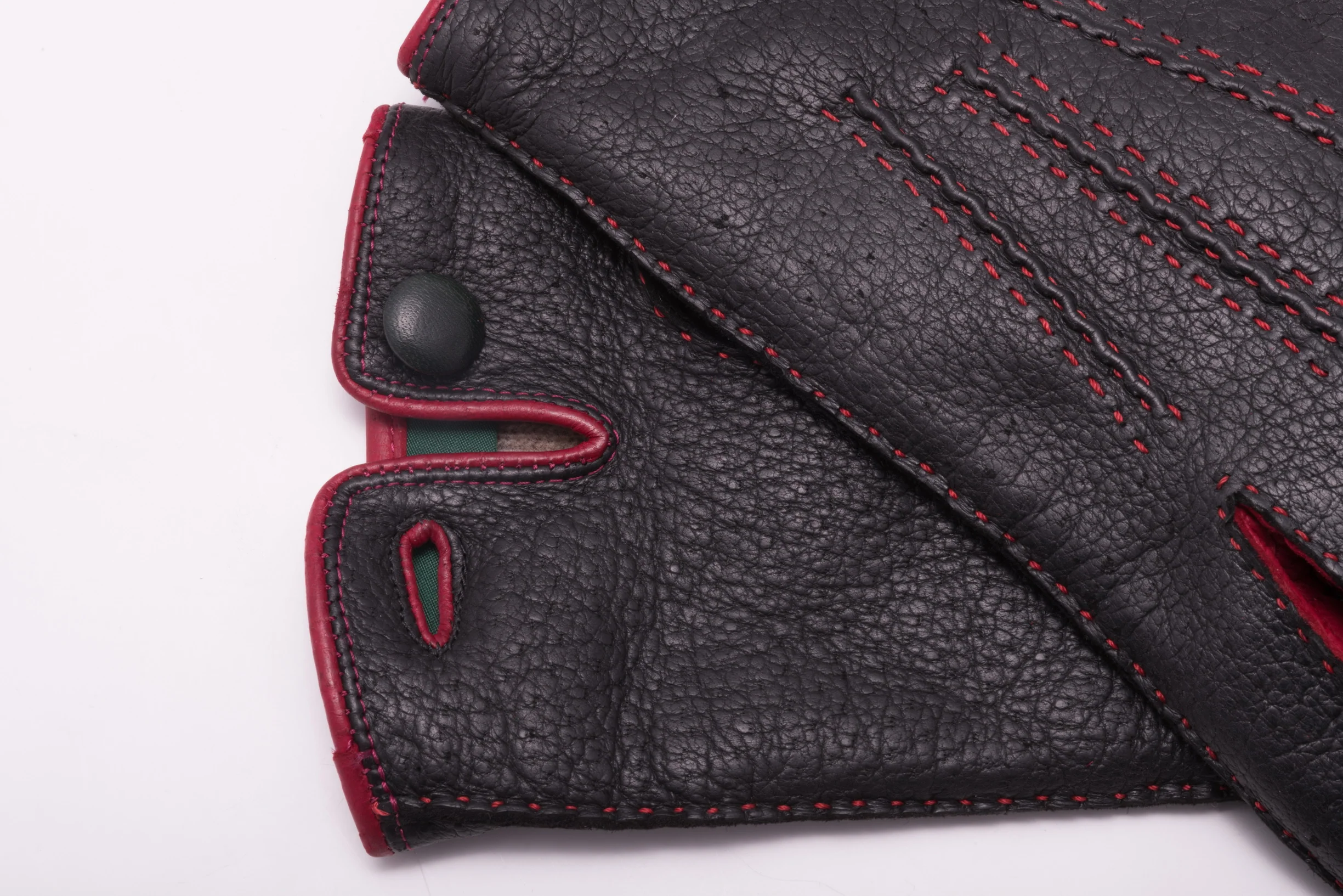 Black & Red Cashmere Lined Peccary Gloves - Image 6