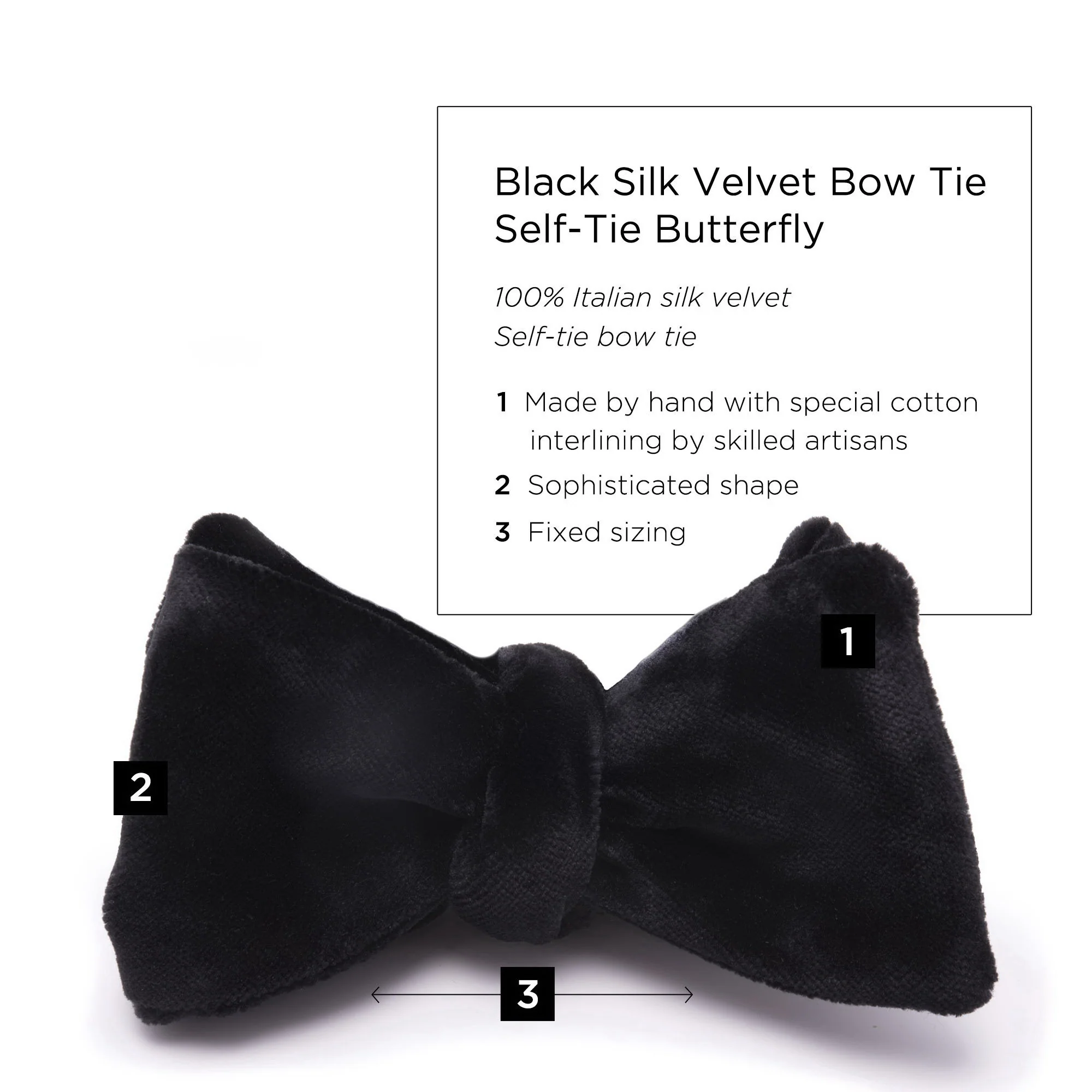 Black Butterfly Cotton Velvet Bow Tie - Image 5