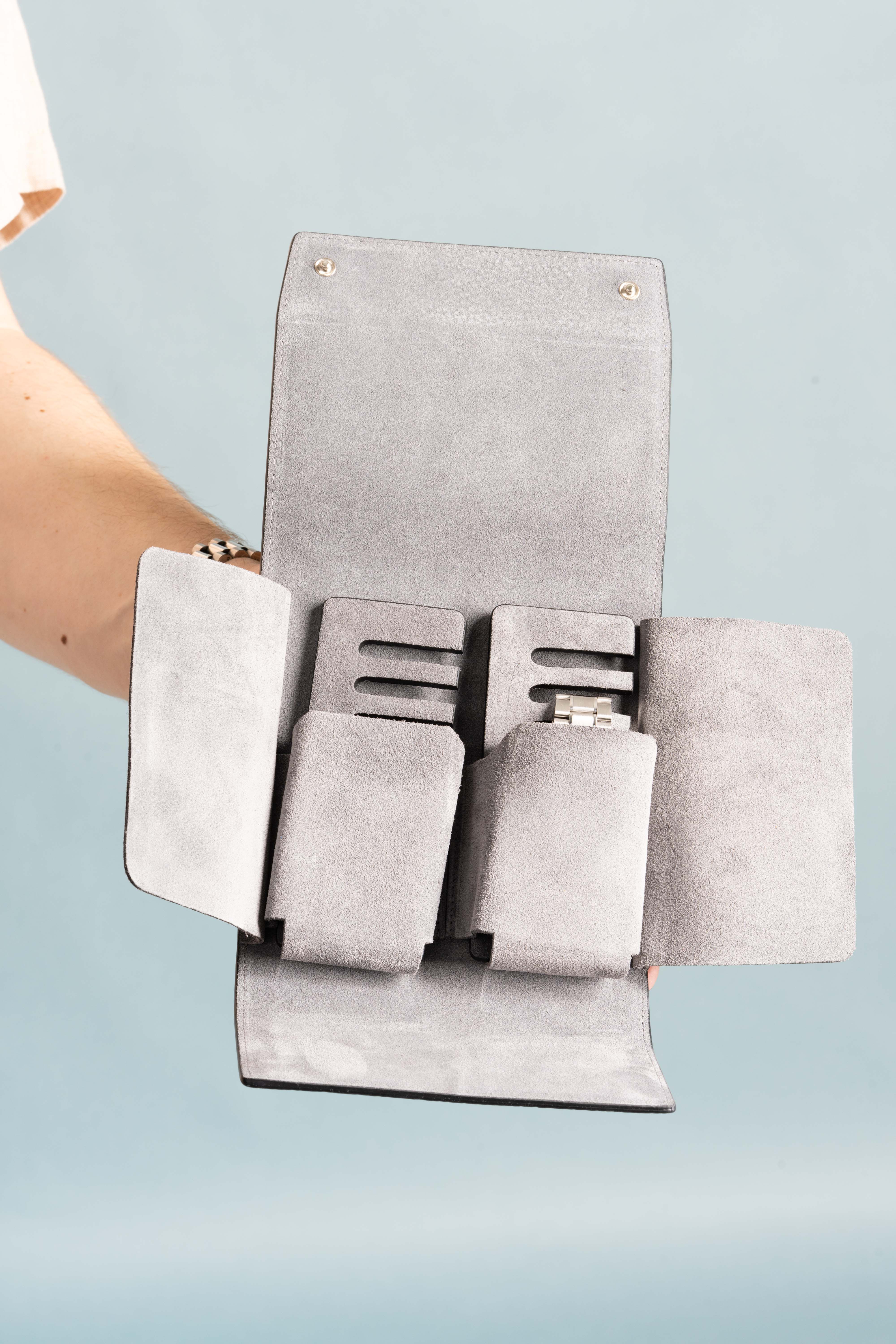 3-Watch Black Togo & Gray Suede Leather Watch Case - Image 14