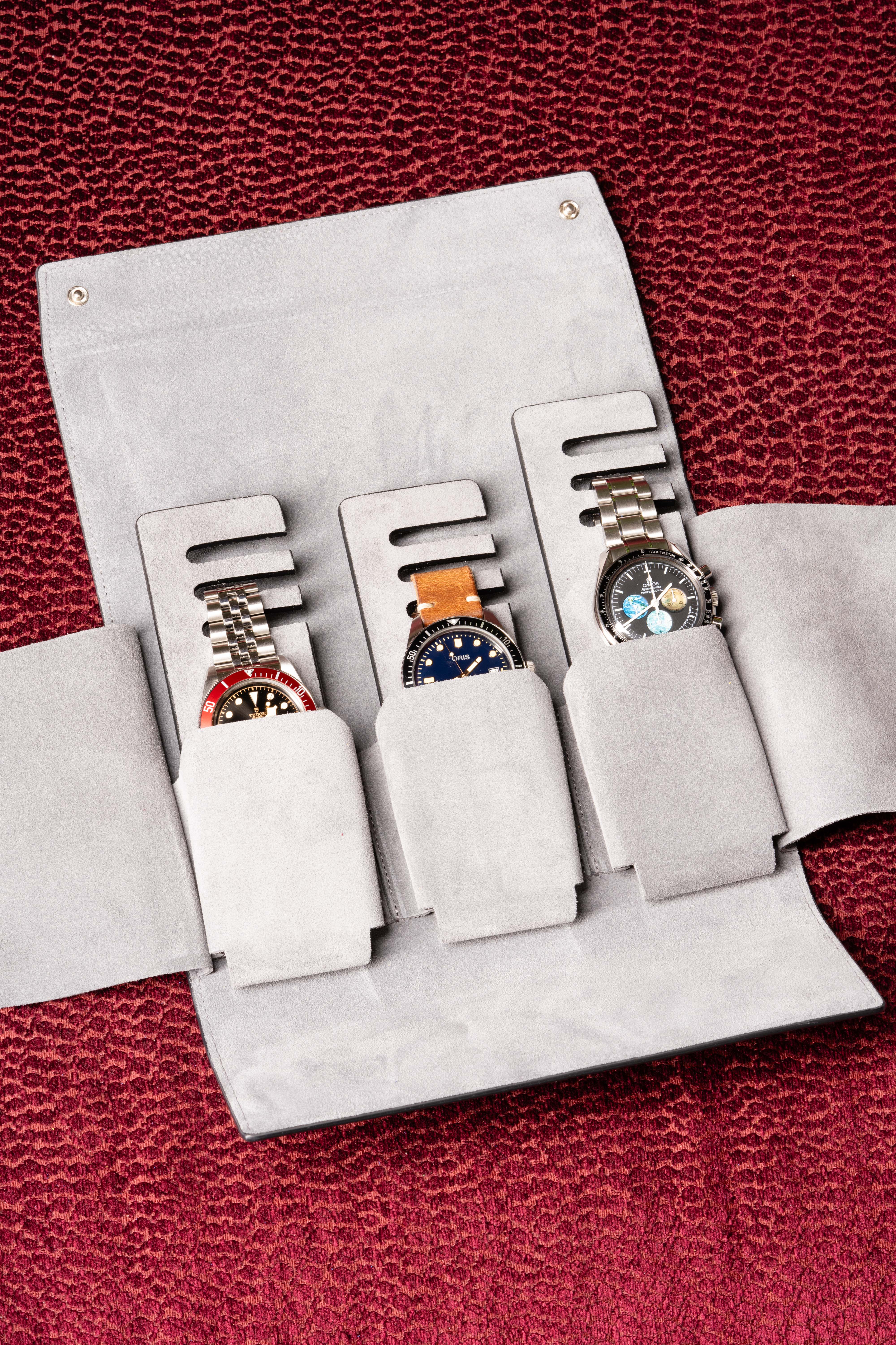 3-Watch Black Togo & Gray Suede Leather Watch Case - Image 22