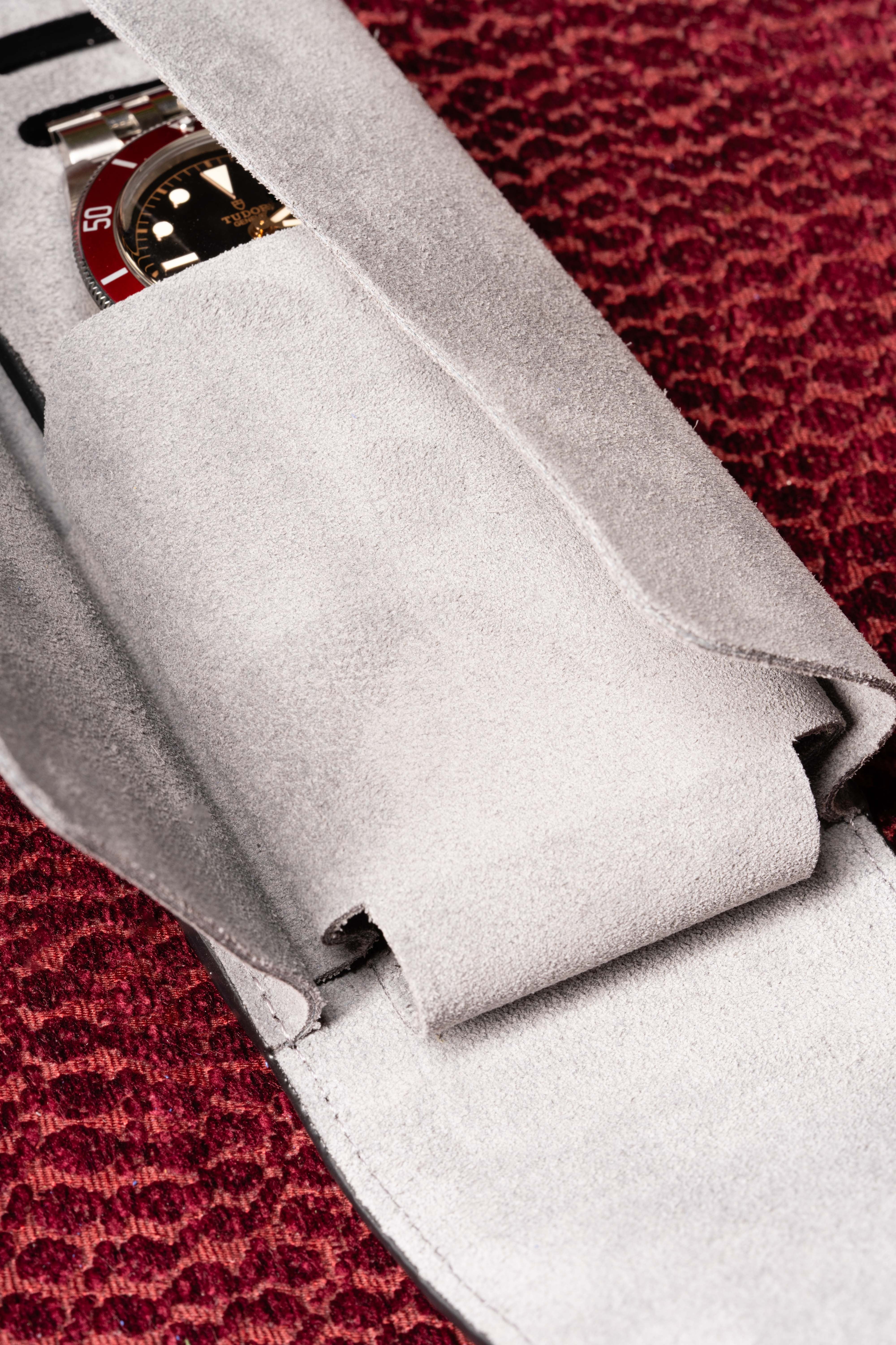 3-Watch Black Togo & Gray Suede Leather Watch Case - Image 6