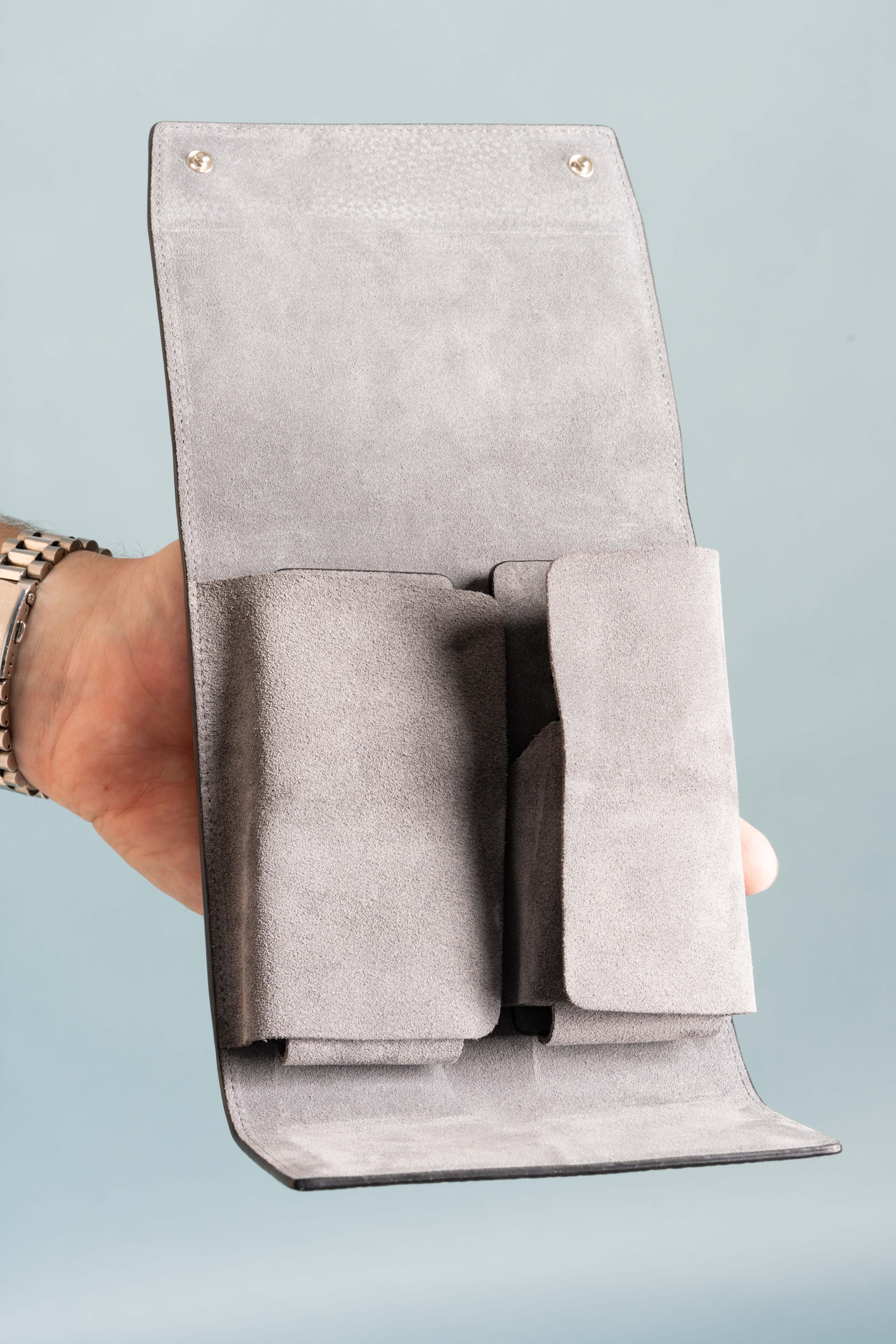 Black Togo & Gray Suede Leather Watch Case - Image 13