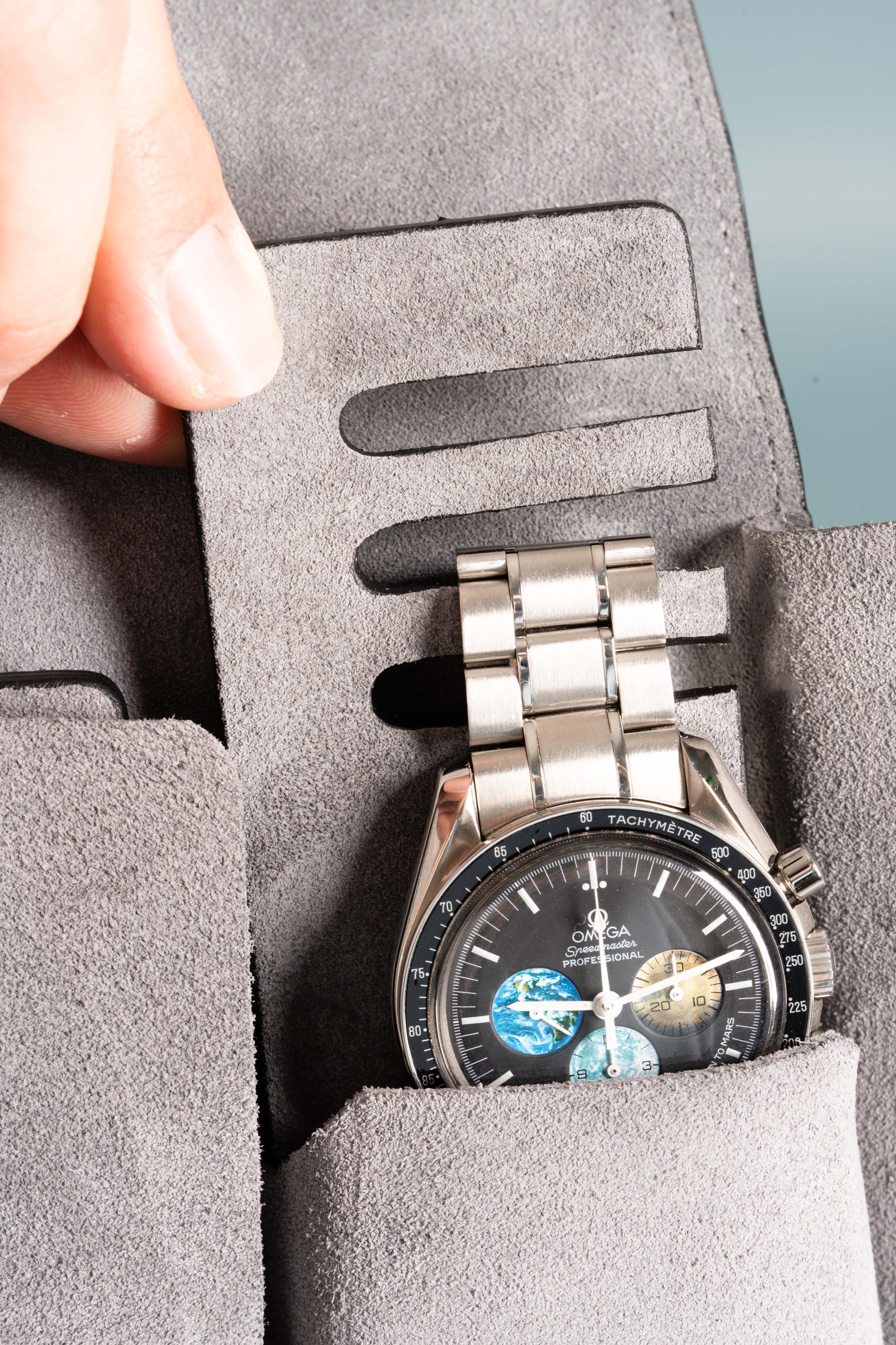 Black Togo & Gray Suede Leather Watch Case - Image 17