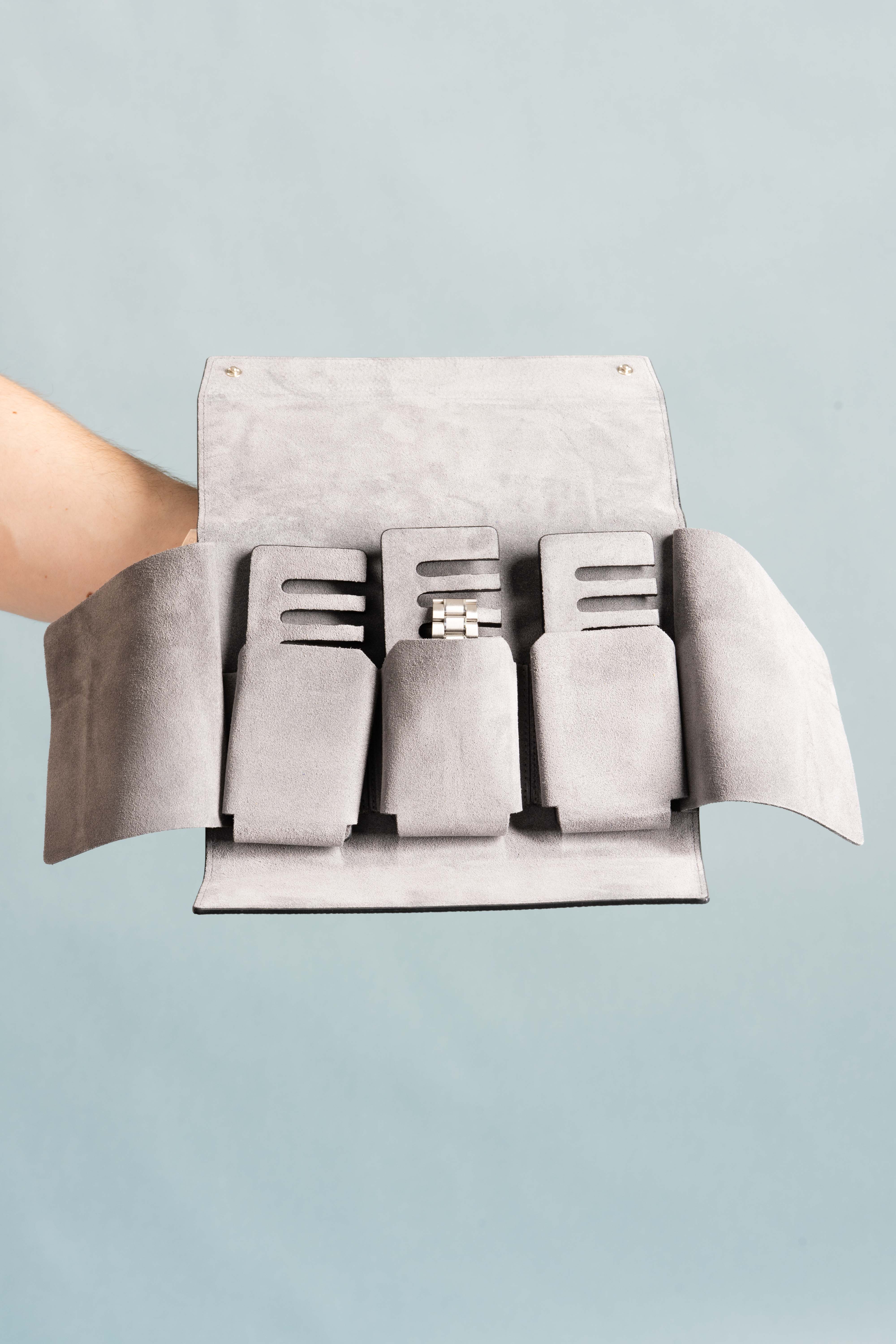 Black Togo & Gray Suede Leather Watch Case - Image 21