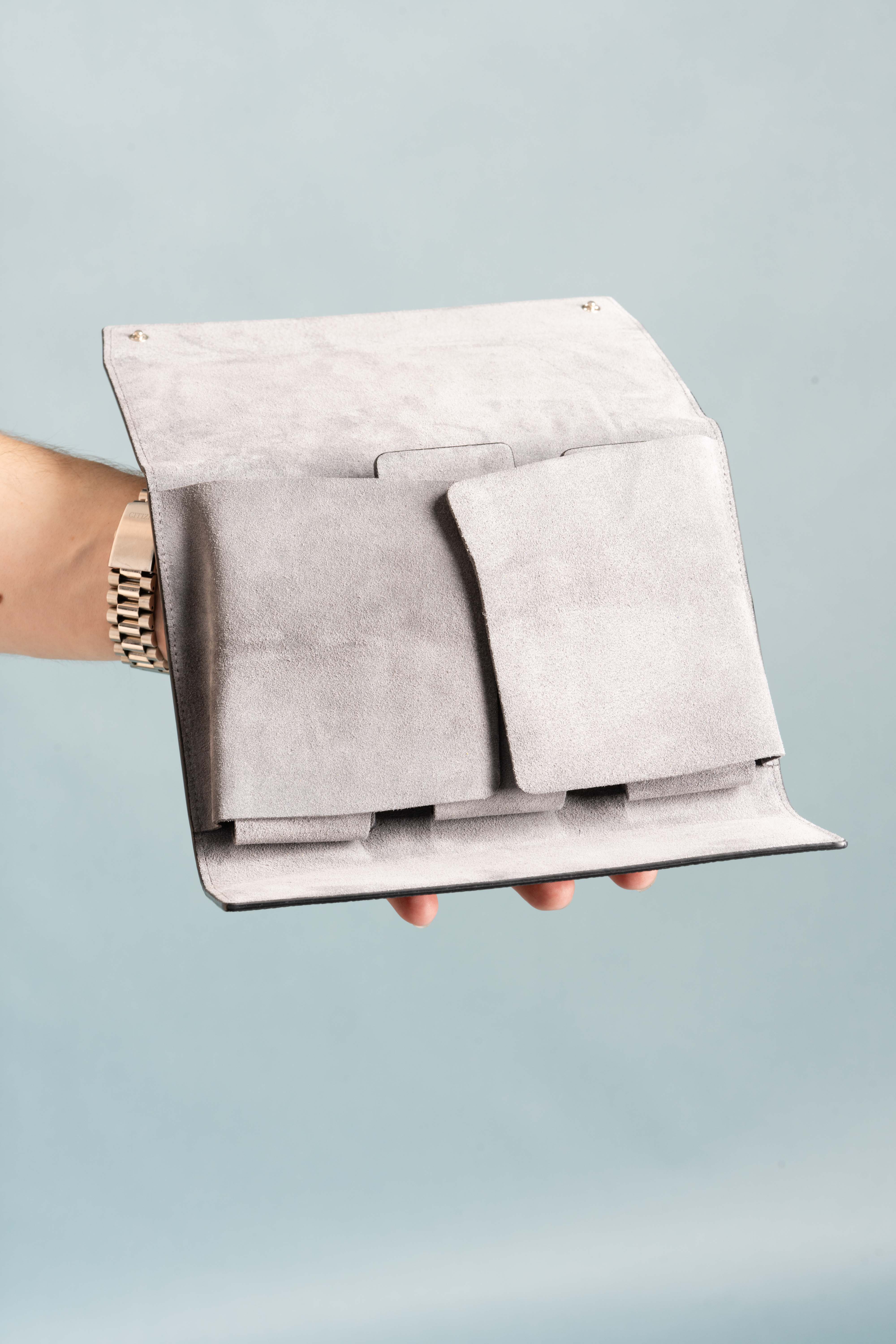 Black Togo & Gray Suede Leather Watch Case - Image 25