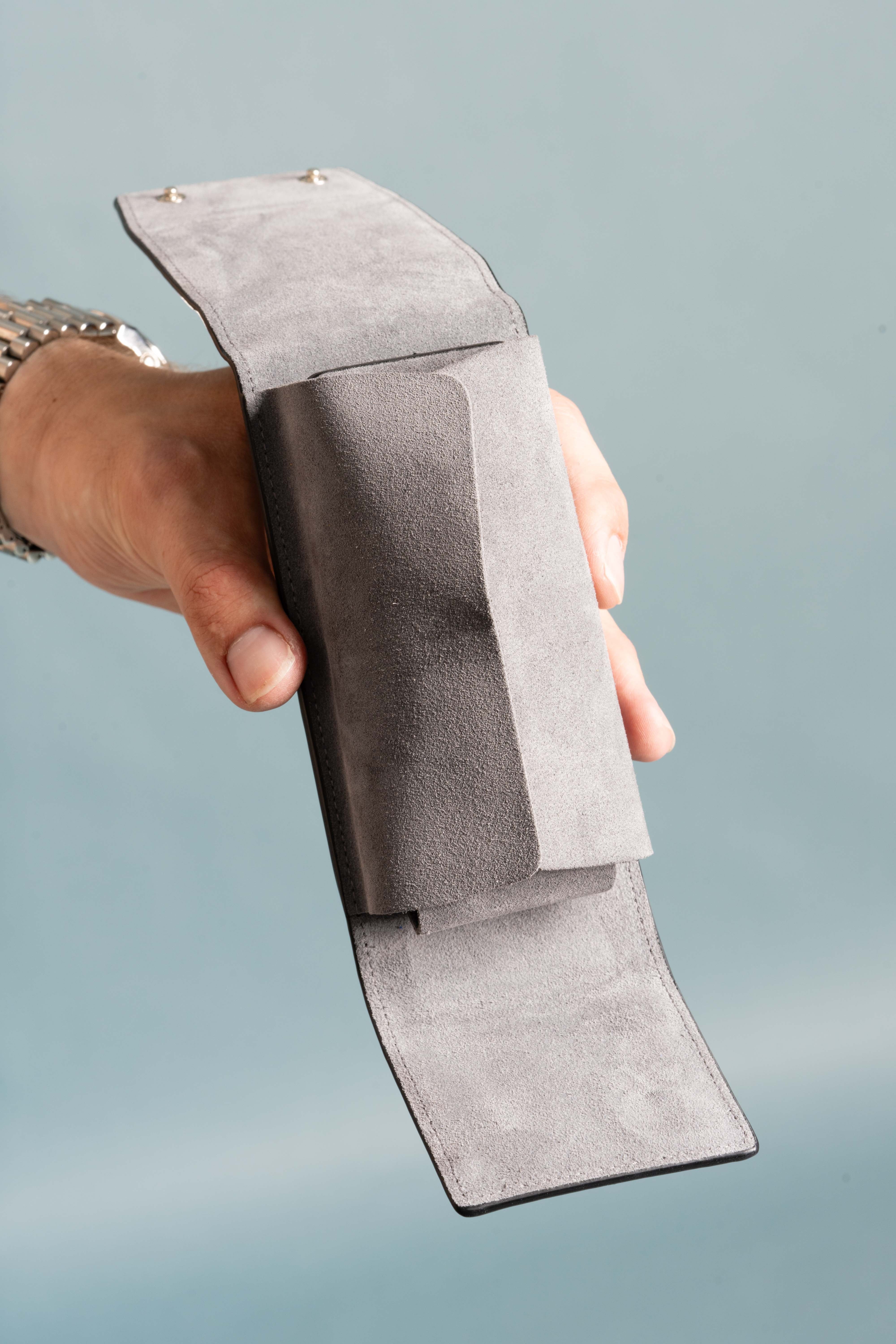 Black Togo & Gray Suede Leather Watch Case - Image 7