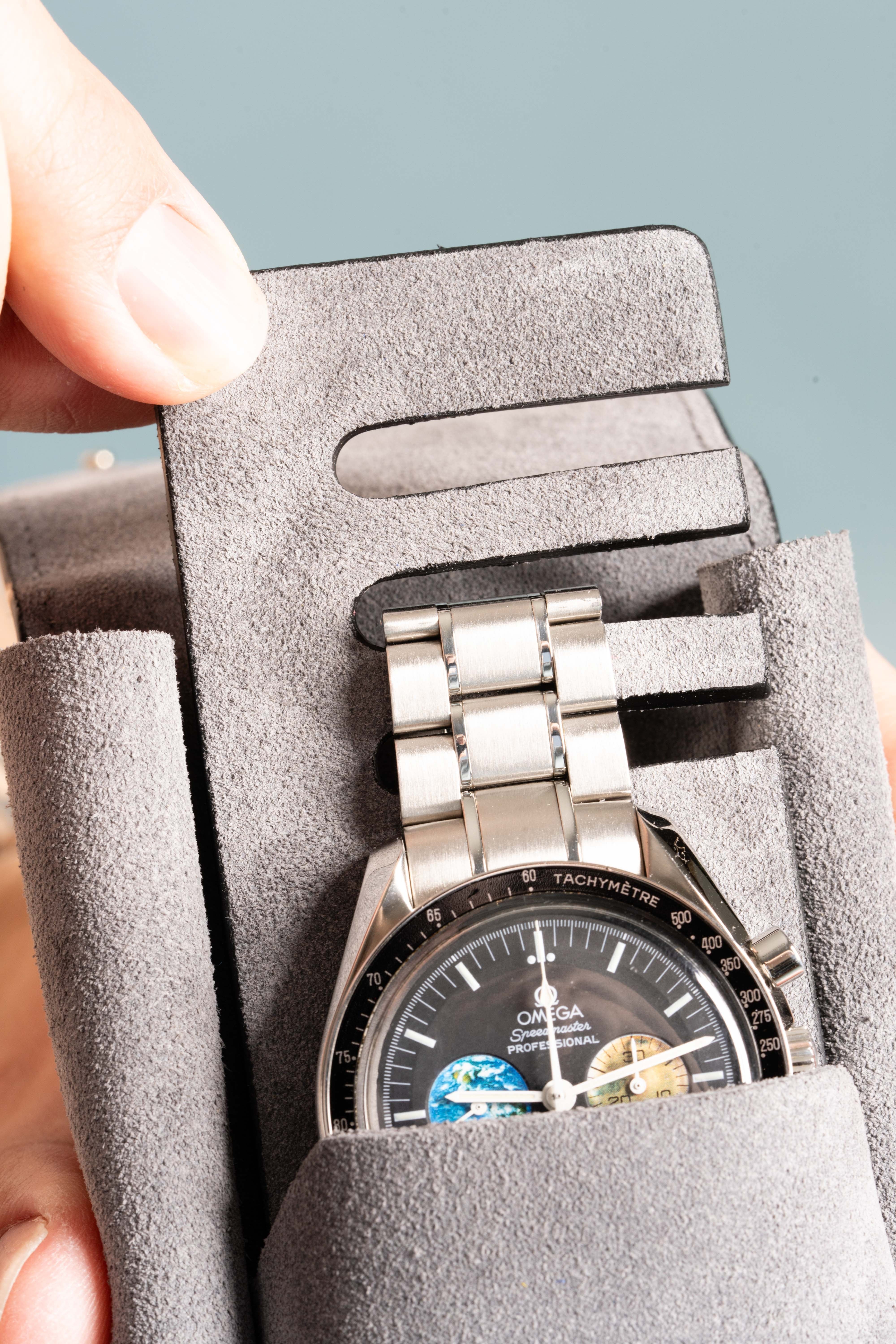 Black Togo & Gray Suede Leather Watch Case - Image 8