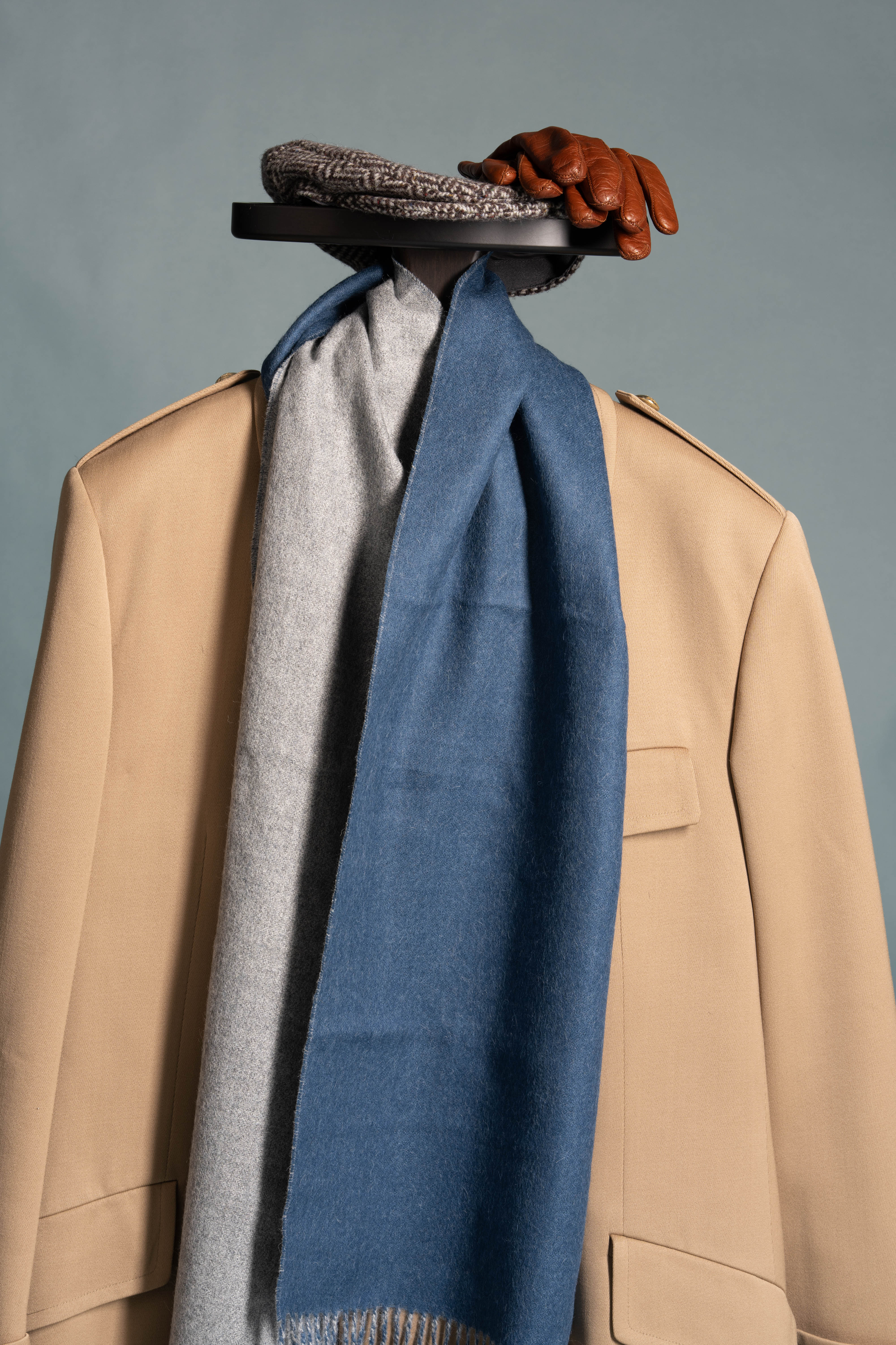 Blue & Gray Double Sided Alpaca Scarf - Image 3