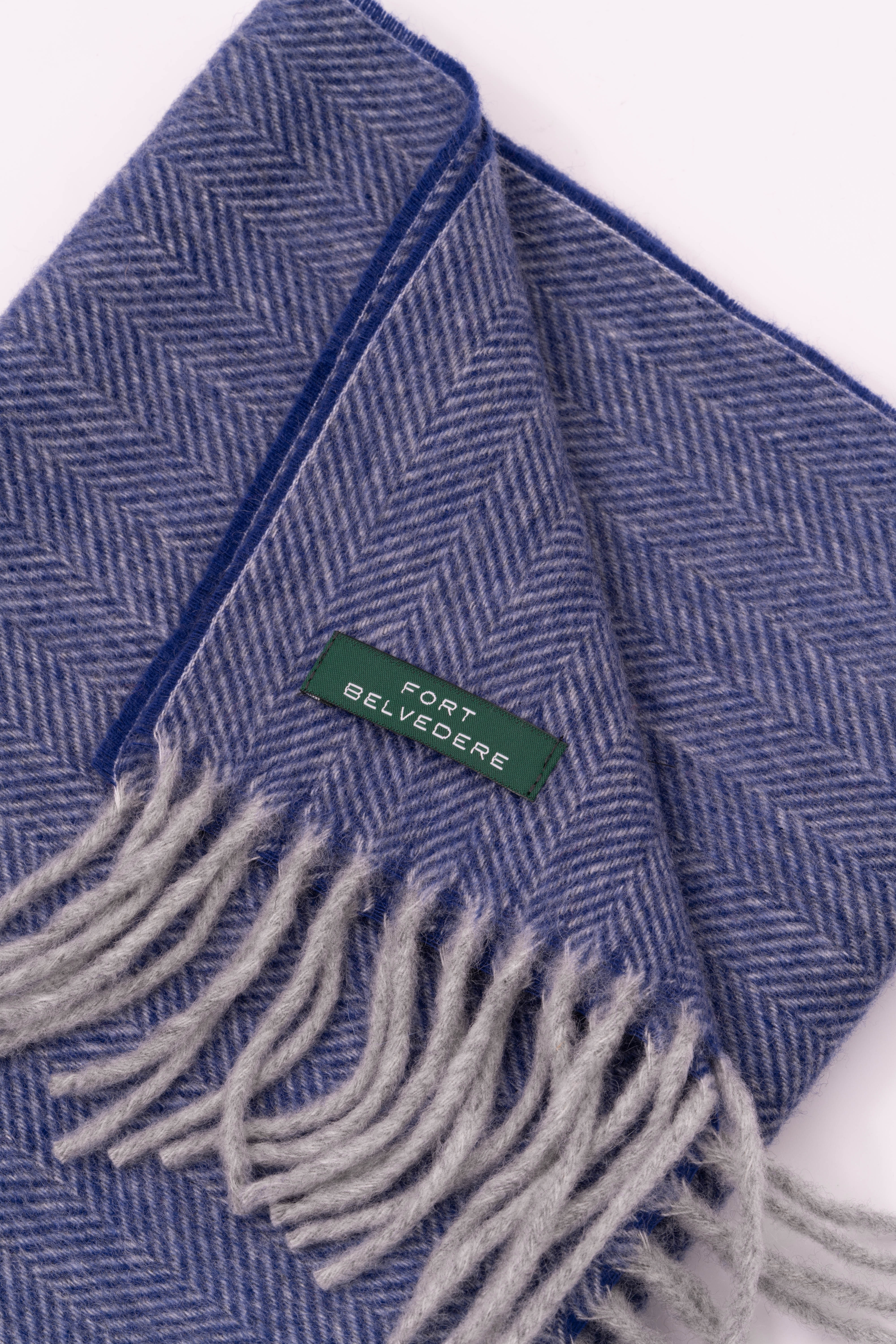 Blue Herringbone Cashmere Scarf - Image 10