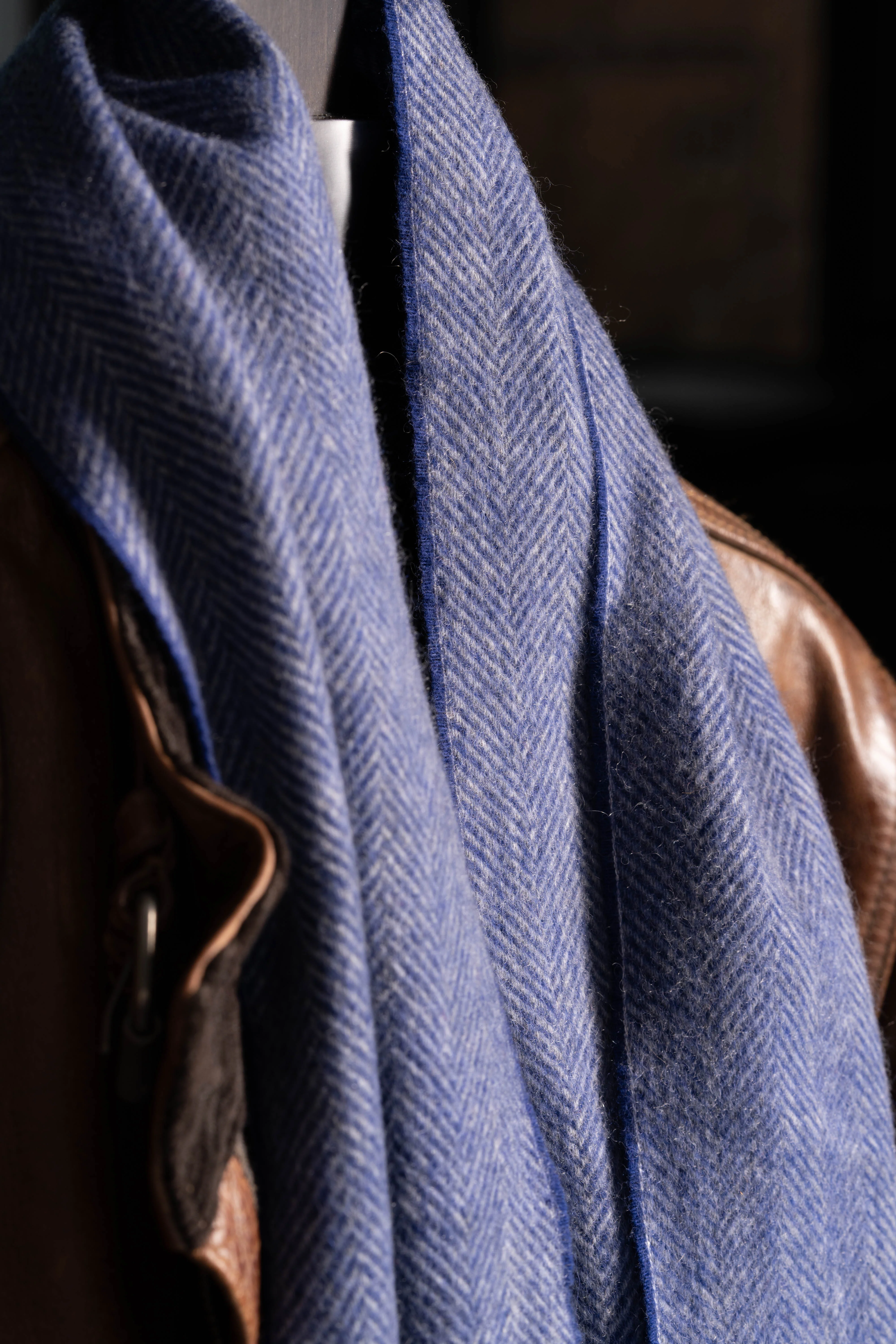 Blue Herringbone Cashmere Scarf - Image 3