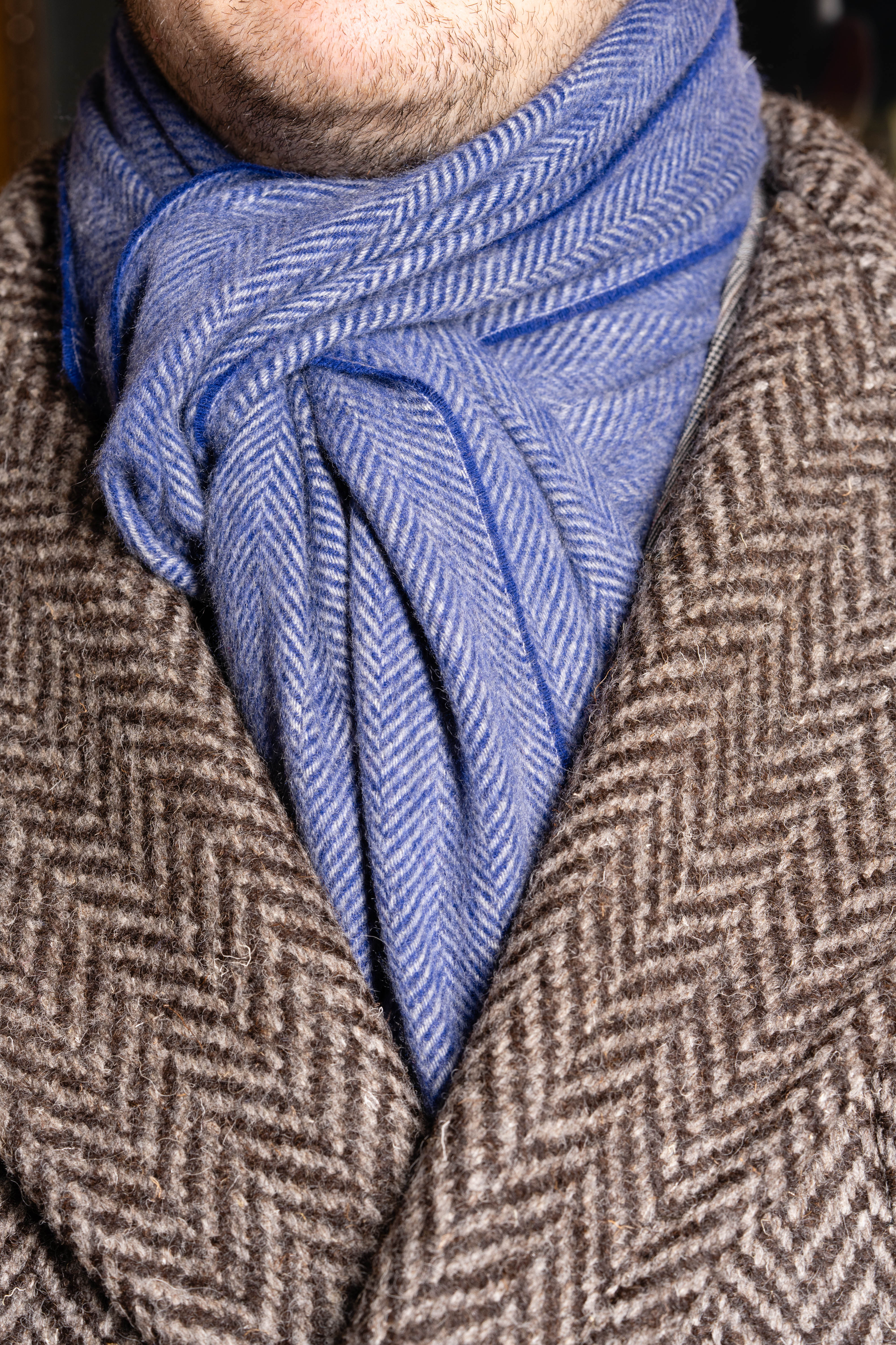 Blue Herringbone Cashmere Scarf - Image 5
