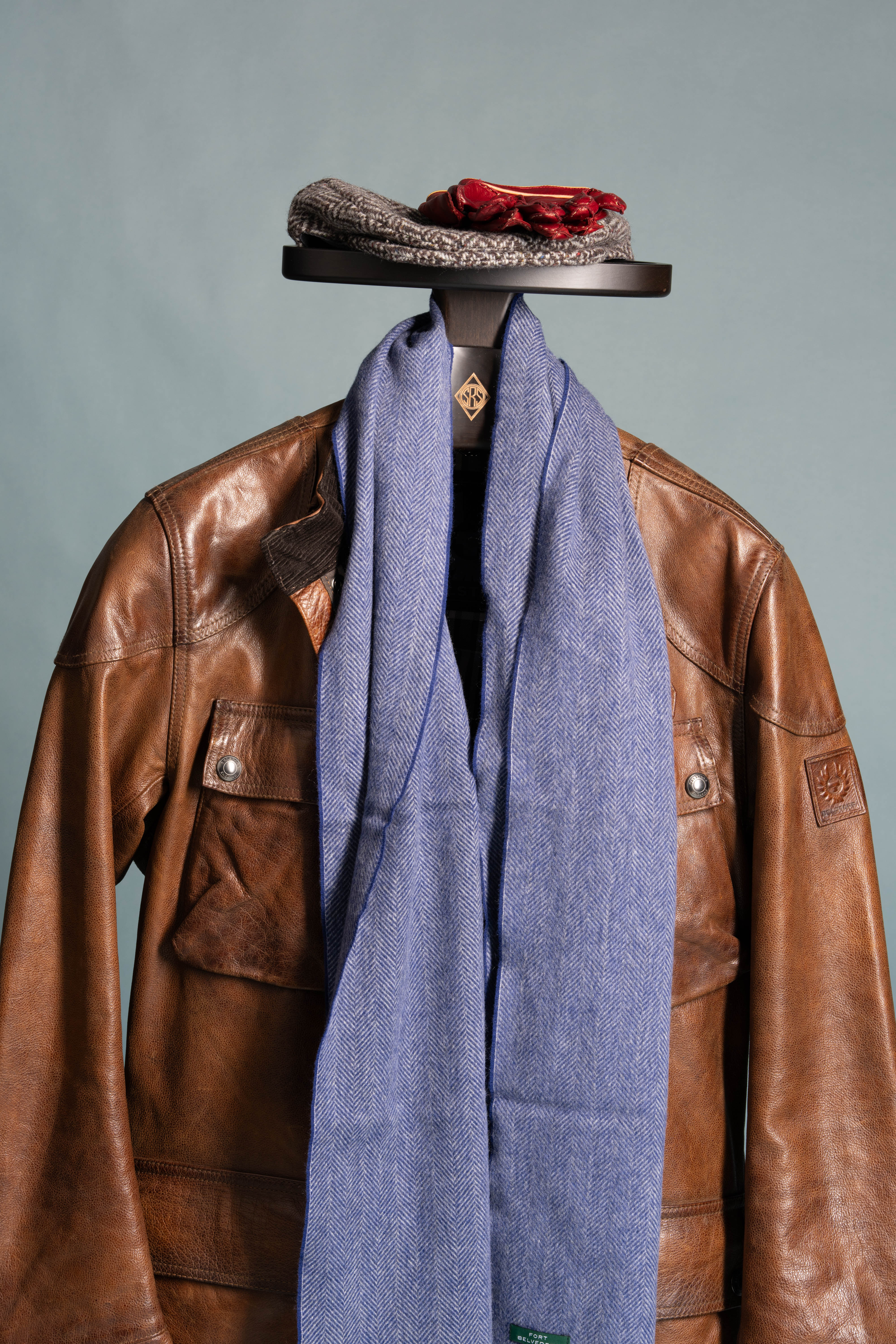 Blue Herringbone Cashmere Scarf - Image 6