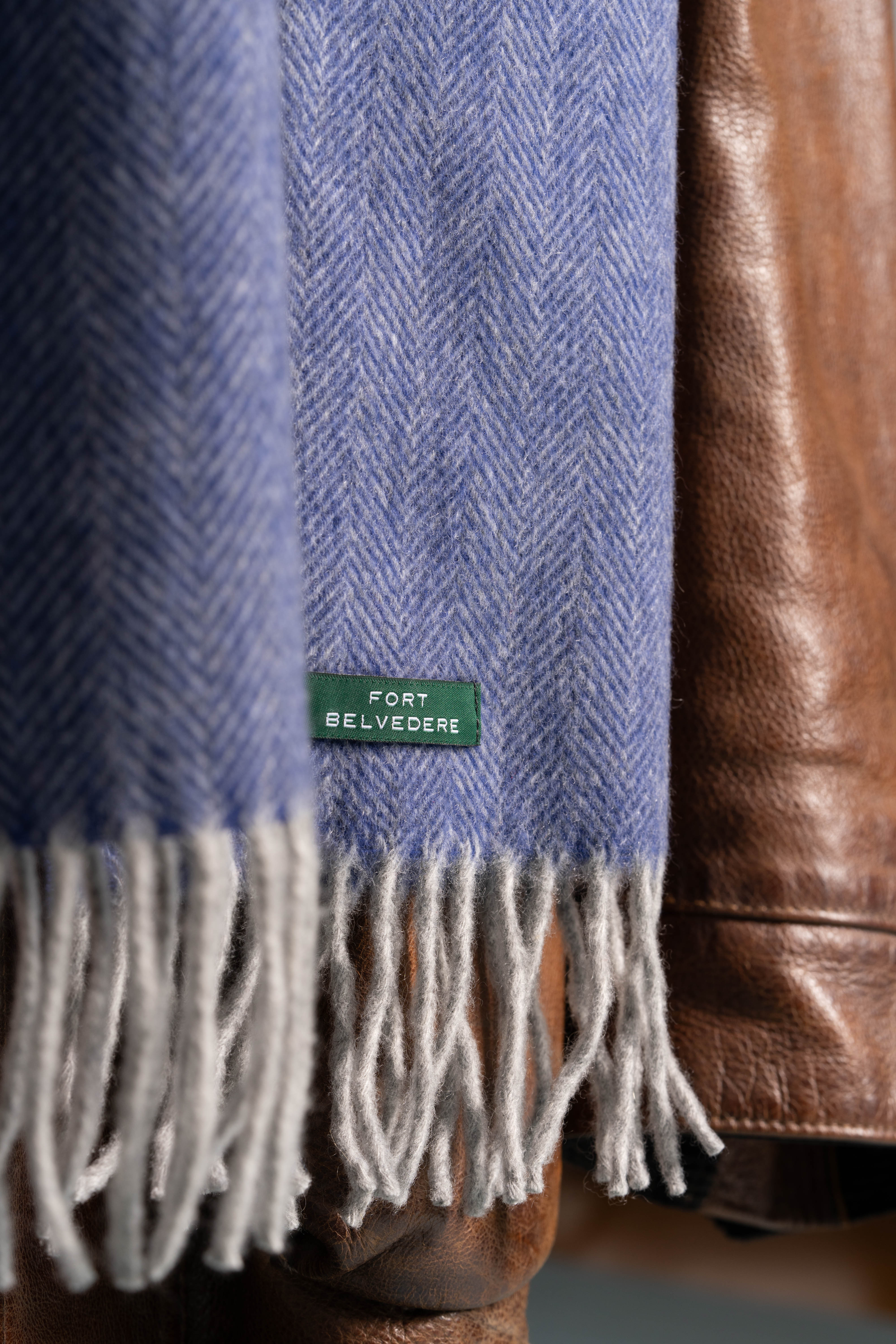 Blue Herringbone Cashmere Scarf - Image 7