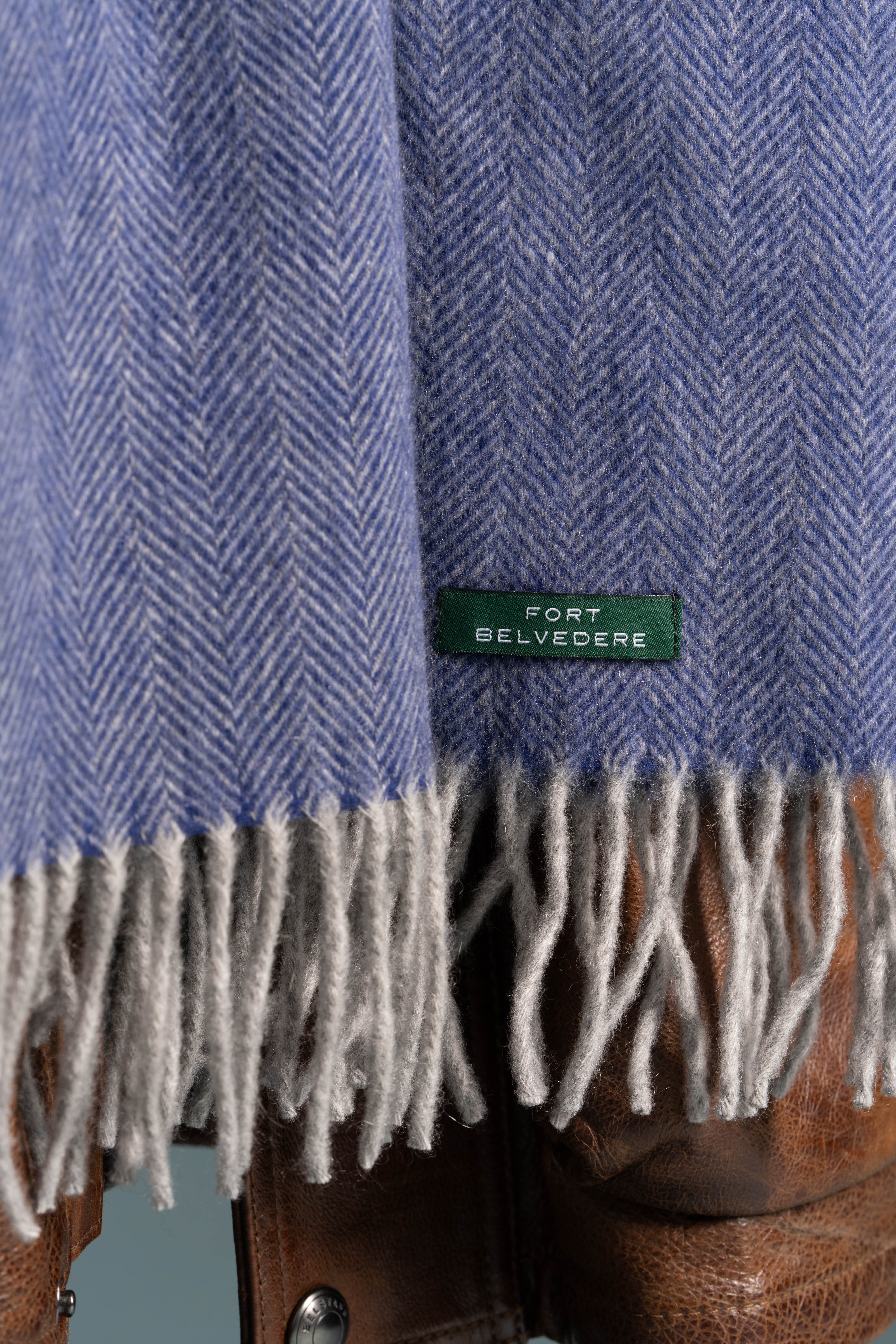 Blue Herringbone Cashmere Scarf - Image 9
