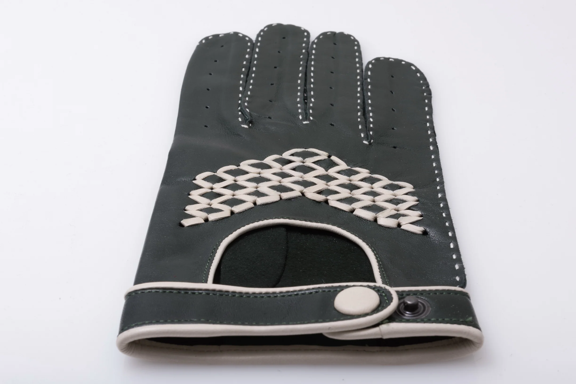 Racing Green & Cream Leather Driving Gloves - Image 7