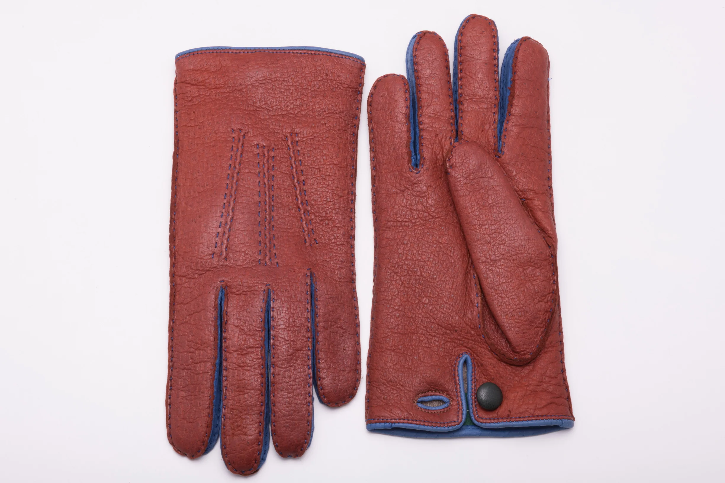 Brown & Blue Cashmere Lined Peccary Gloves - Image 4