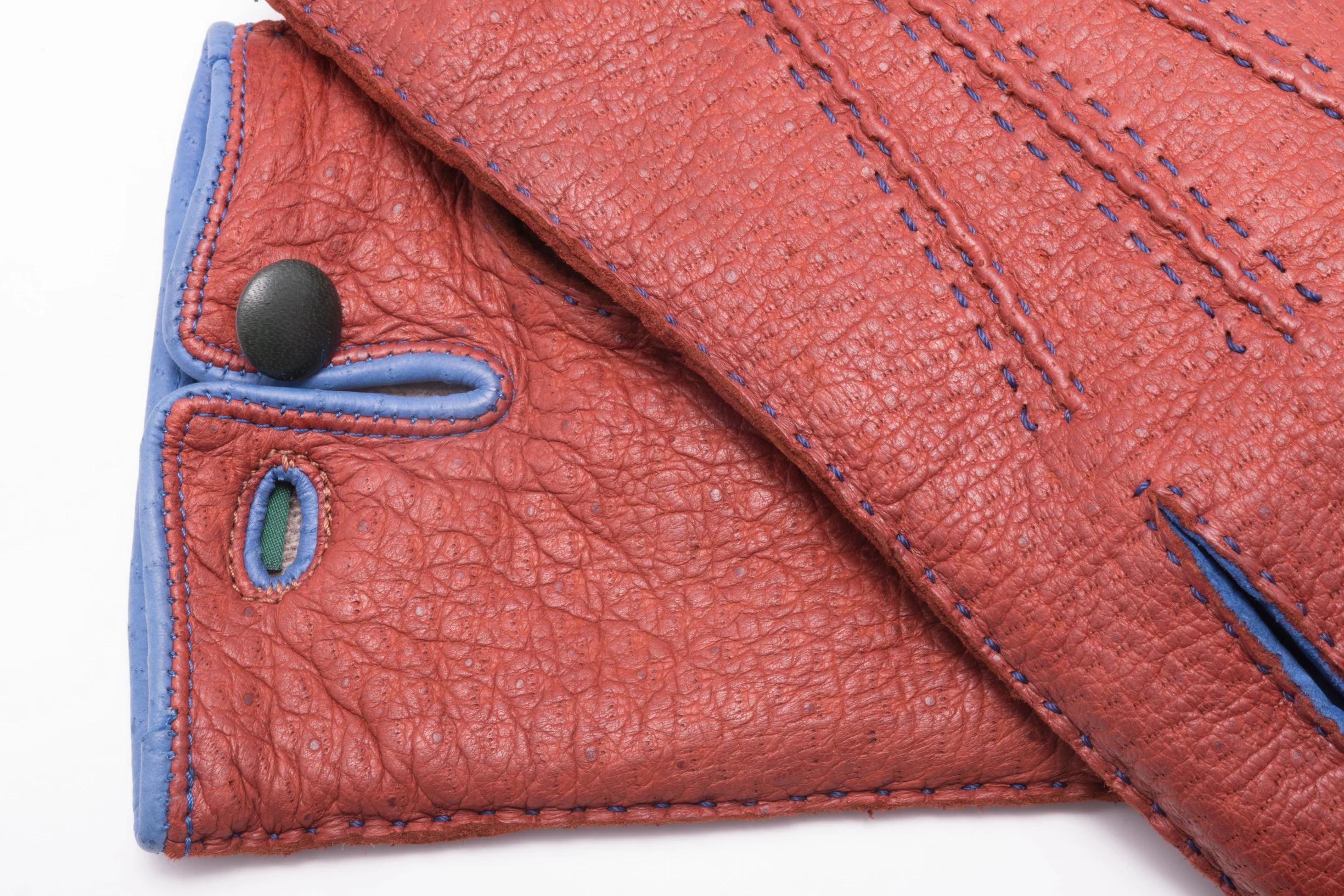 Brown & Blue Cashmere Lined Peccary Gloves - Image 7