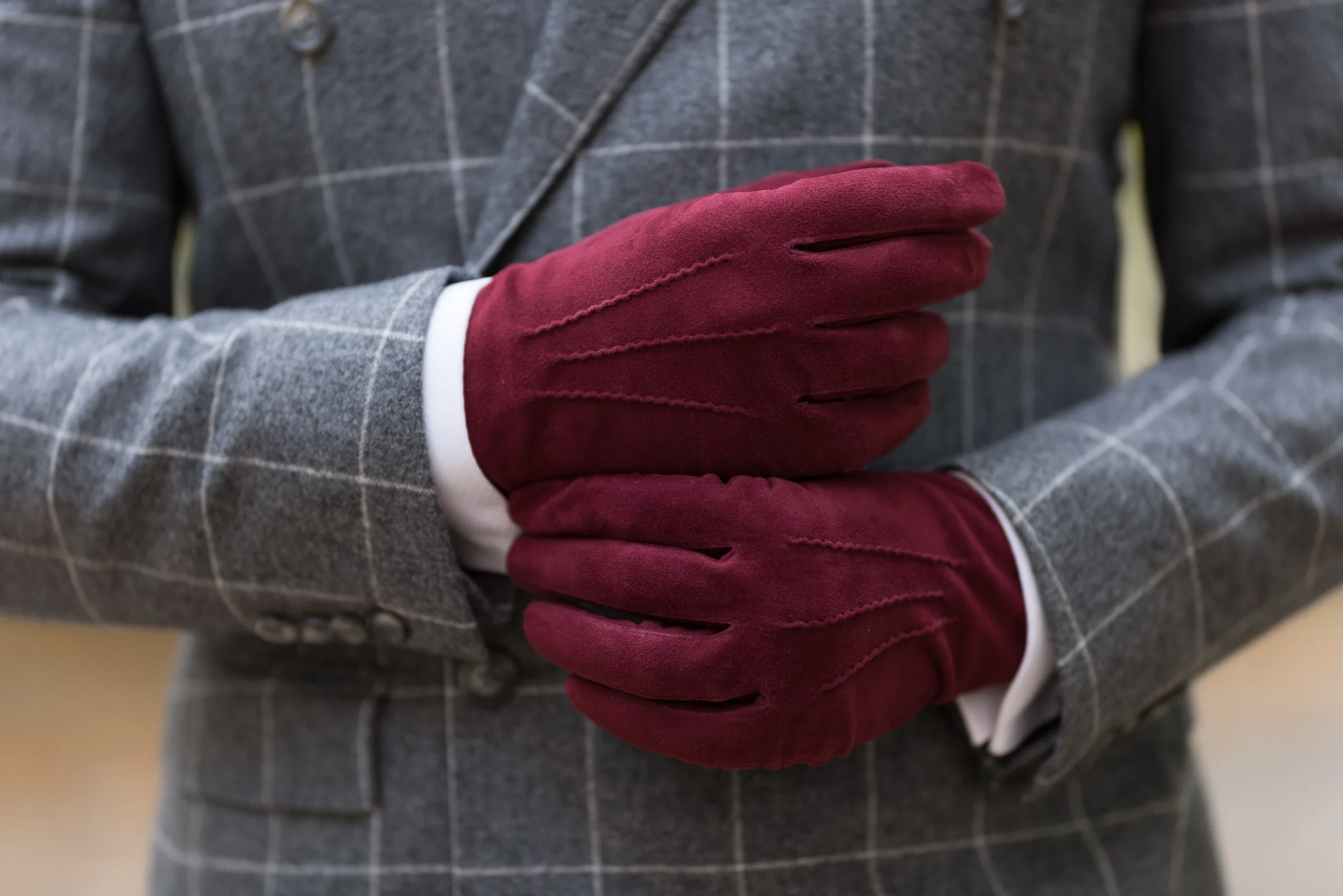 Burgundy Suede Unlined Leather Gloves - Image 6