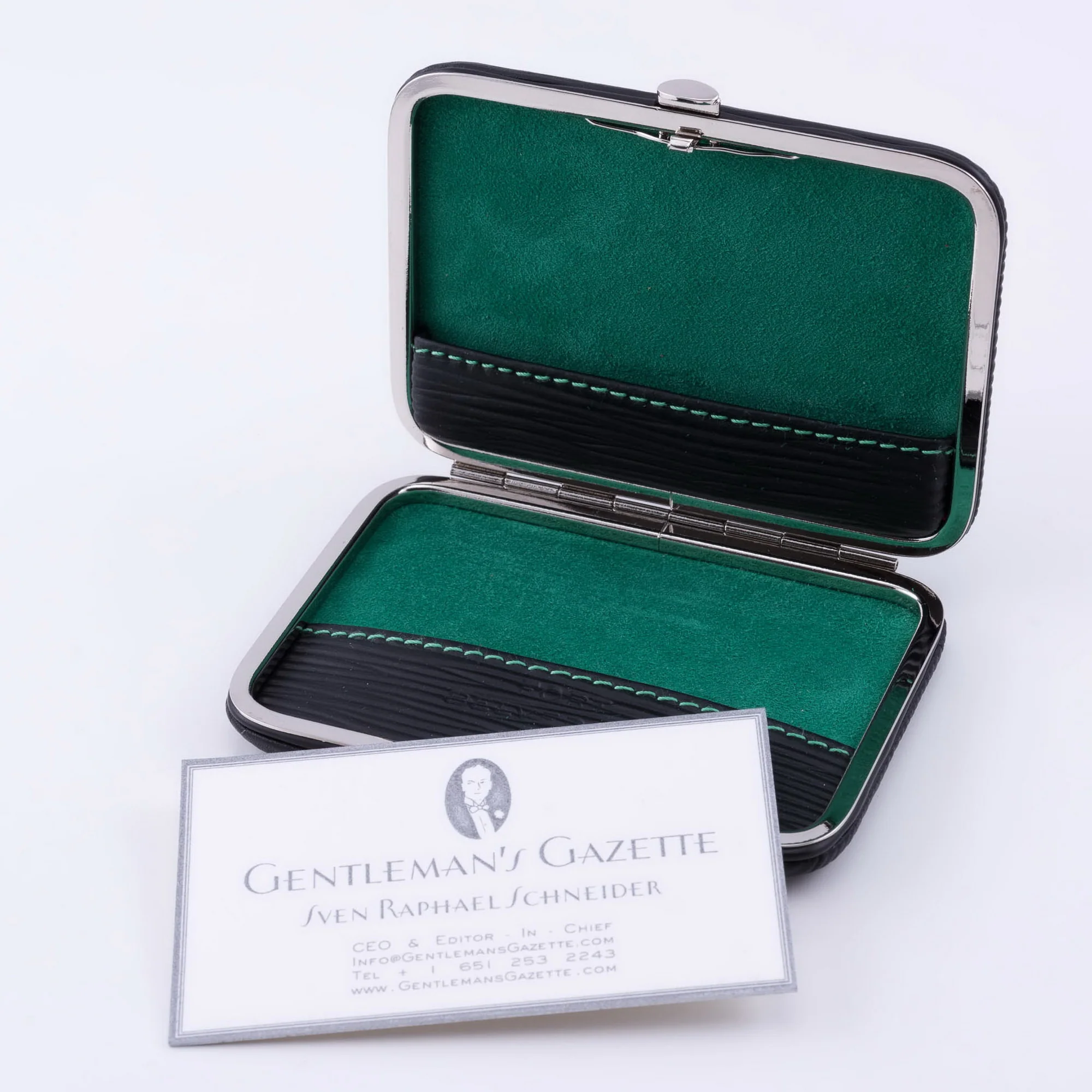 Black & Green Leather Business Card Case - Image 3