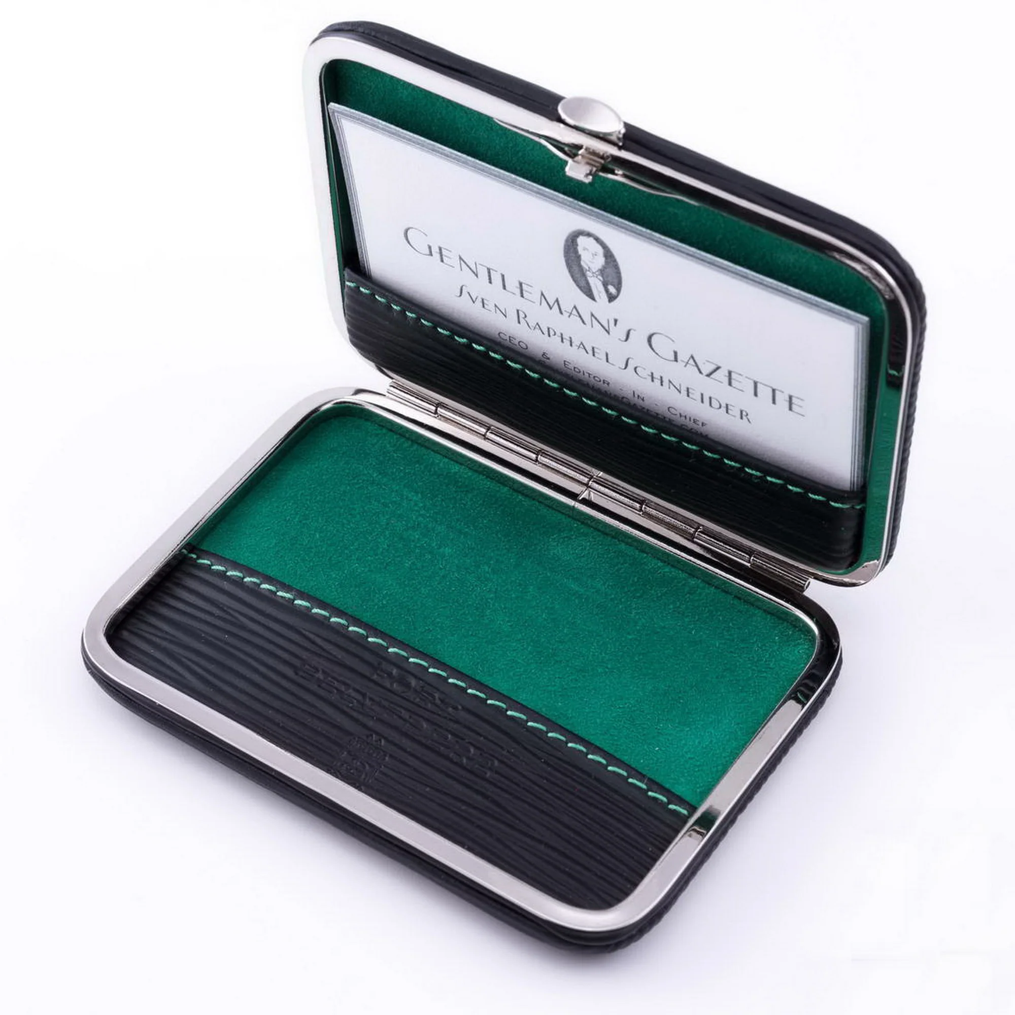 Black & Green Leather Business Card Case - Image 4