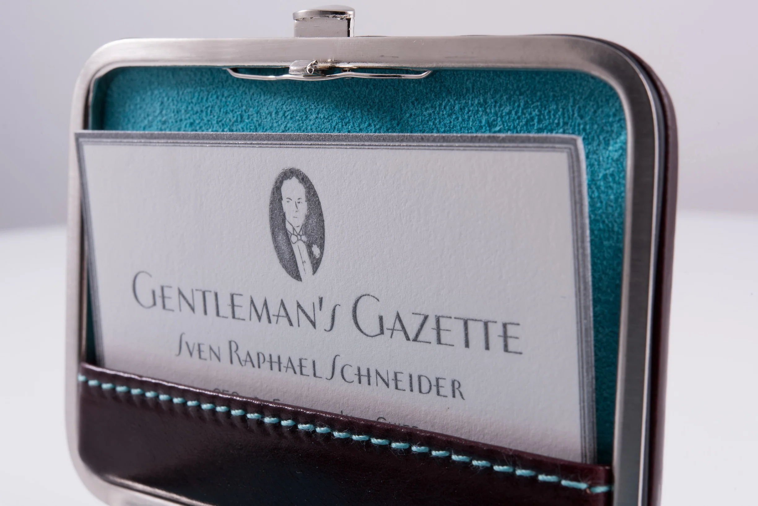 Oxblood & Turquoise Leather Business Card Case - Image 3