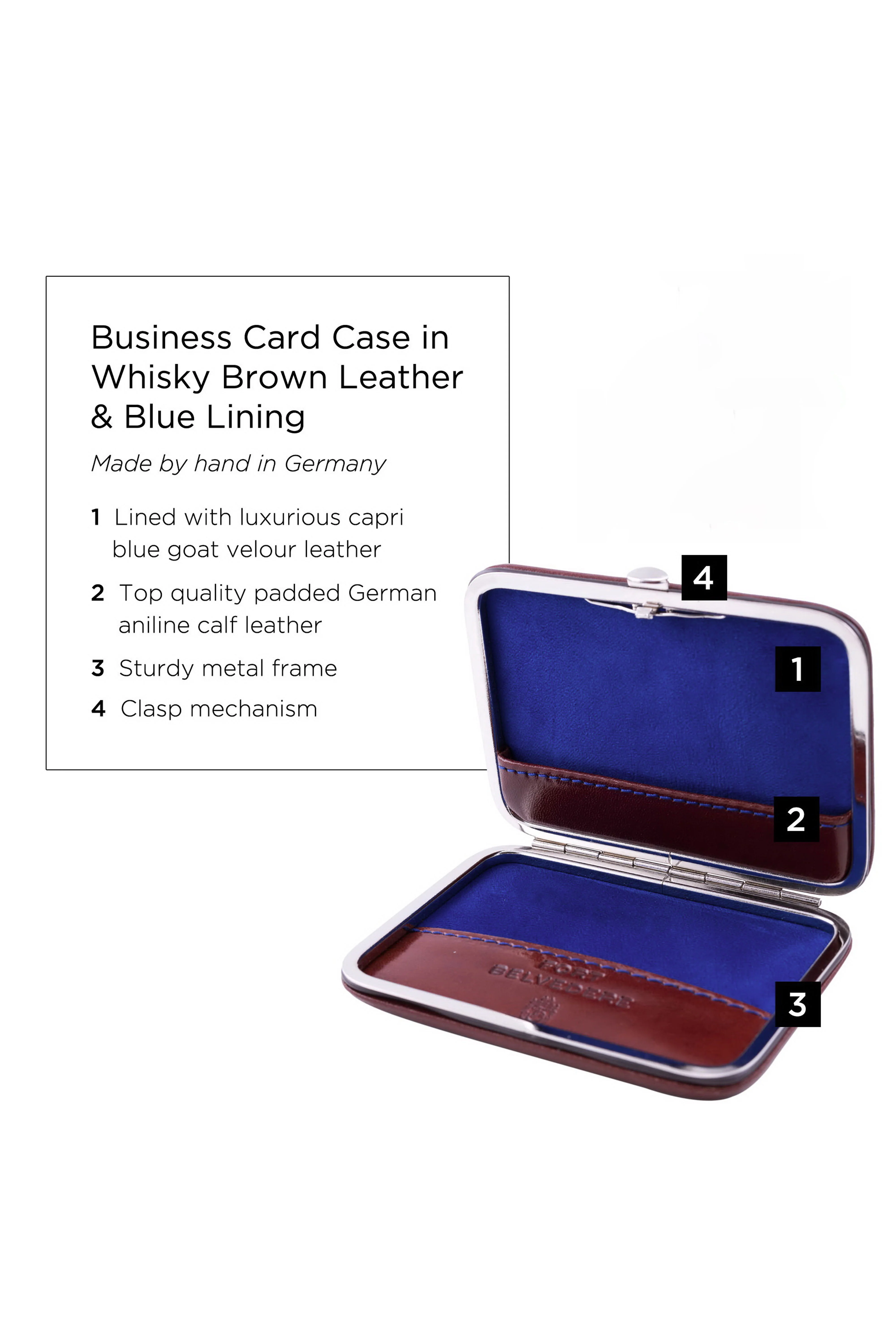Whisky Brown & Blue Leather Business Card Case - Image 10