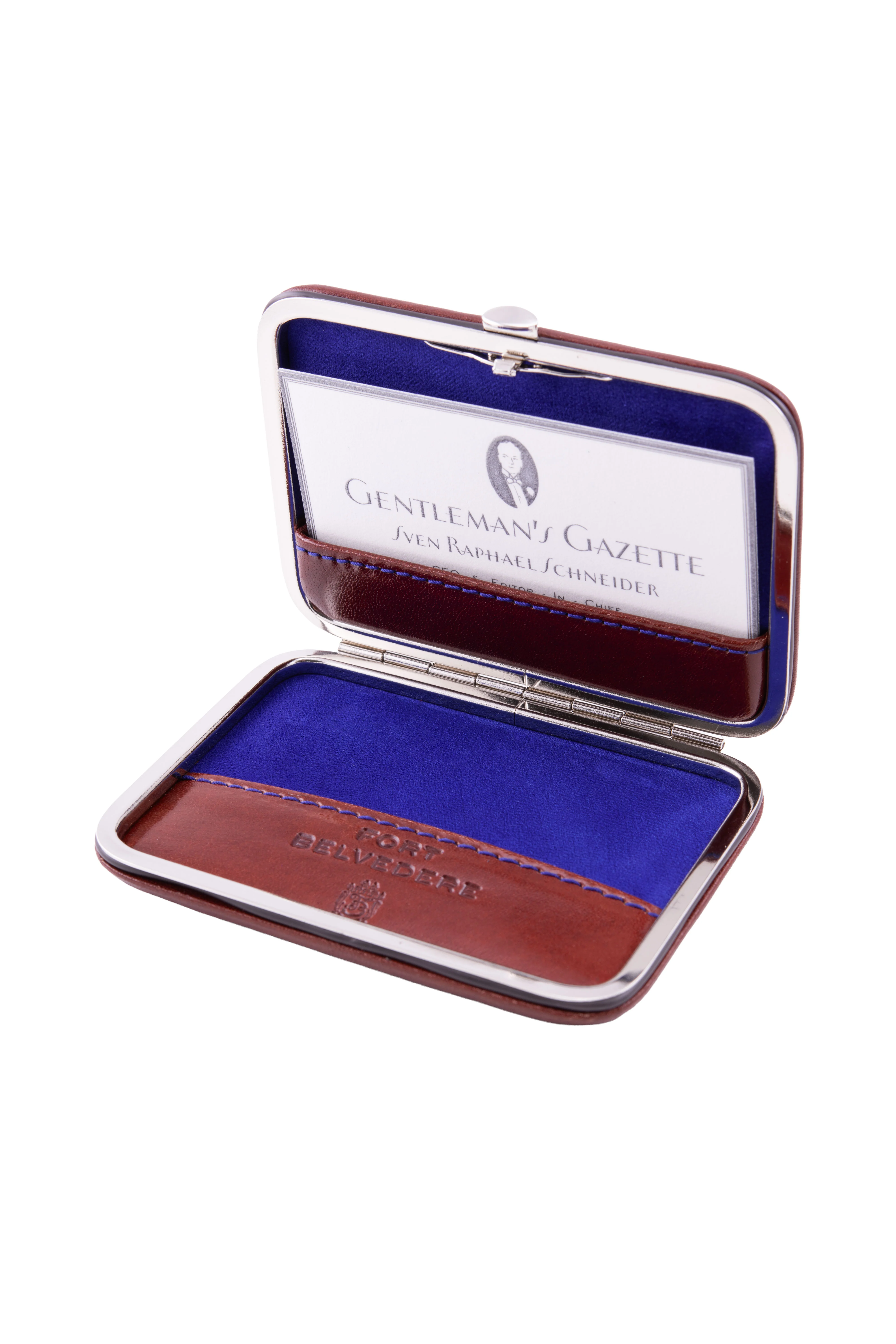 Whisky Brown & Blue Leather Business Card Case - Image 3