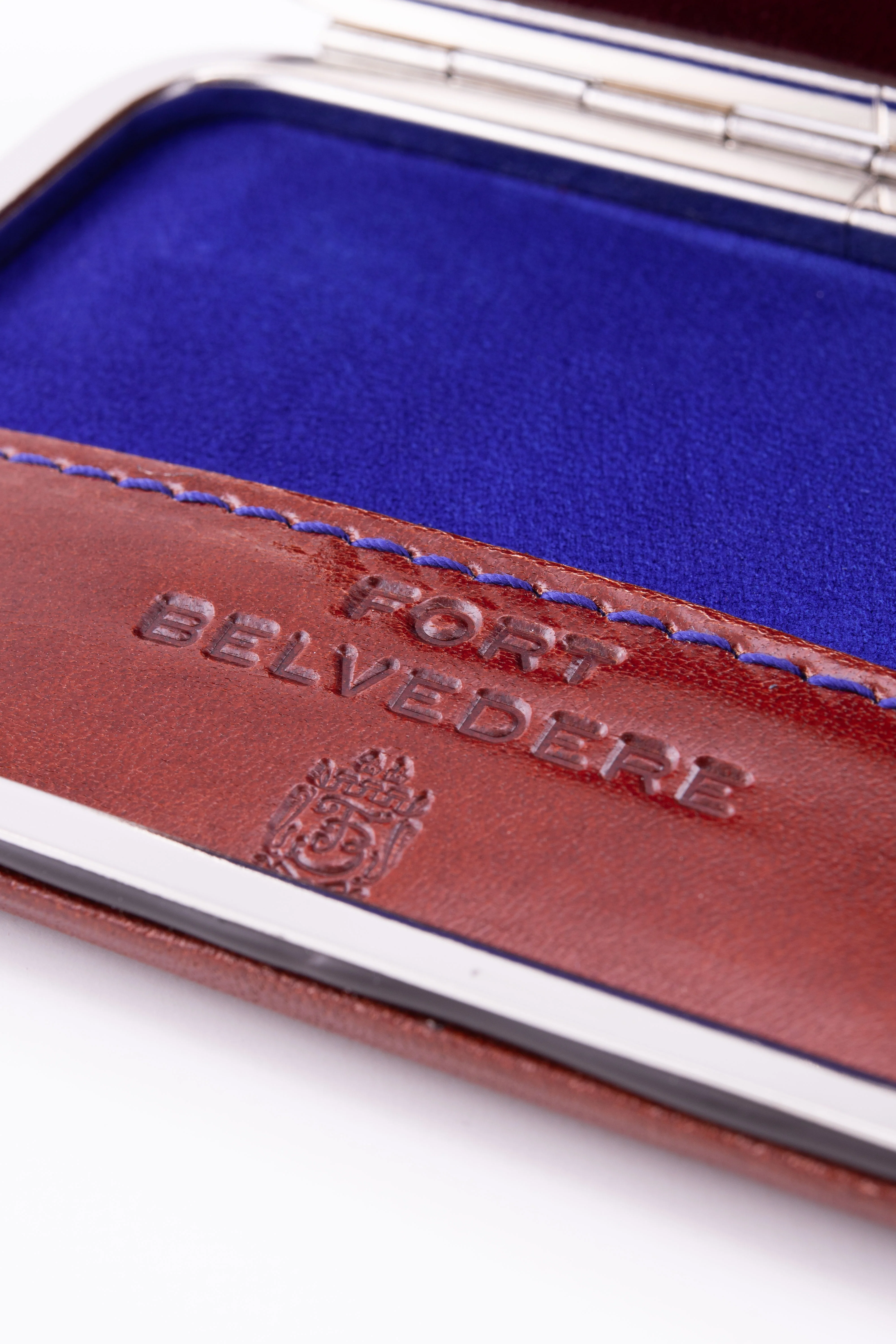 Whisky Brown & Blue Leather Business Card Case - Image 4