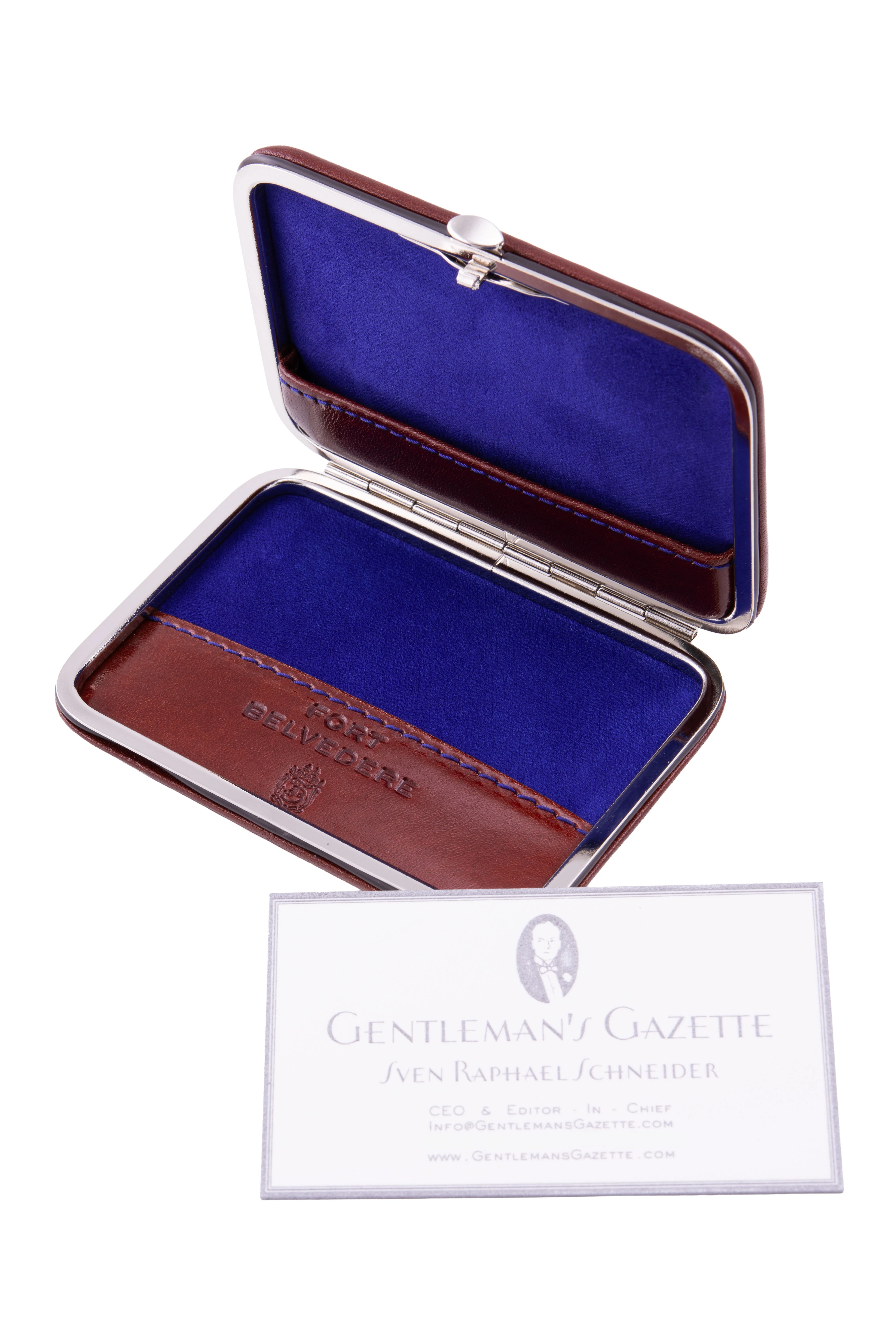 Whisky Brown & Blue Leather Business Card Case - Image 7