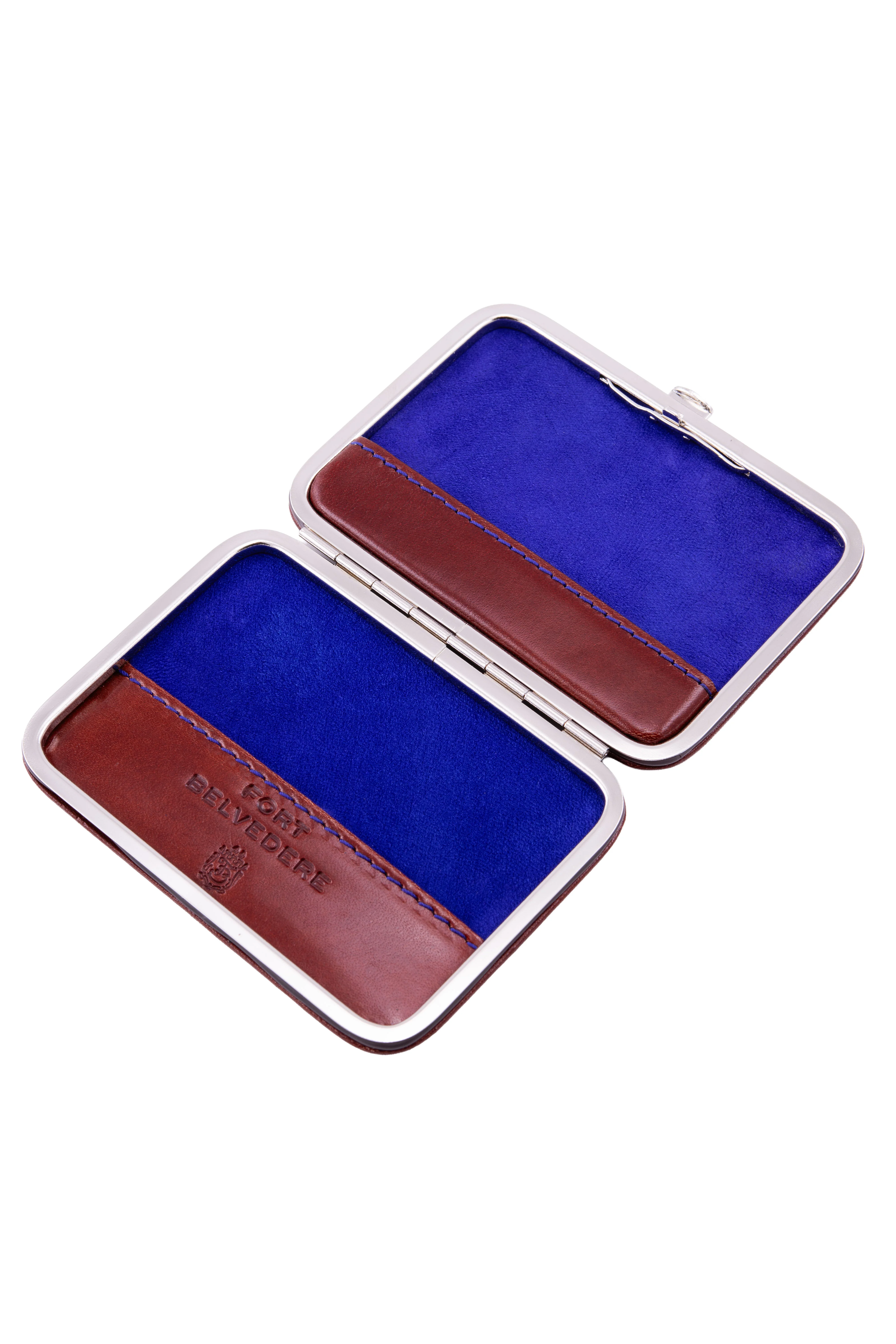 Whisky Brown & Blue Leather Business Card Case - Image 8