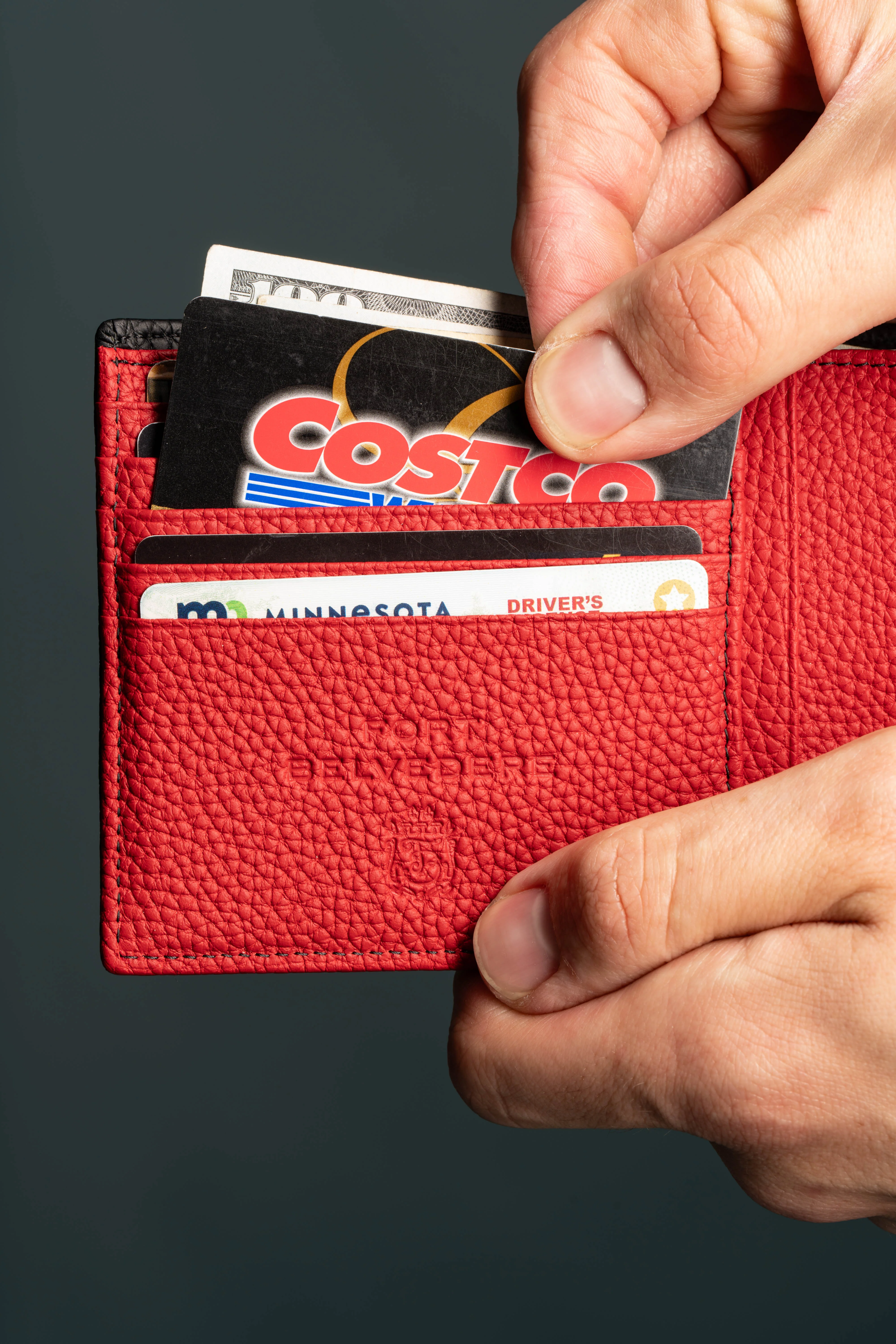 Classic 10 Card Bifold Black & Red Grained Leather Wallet - Image 10