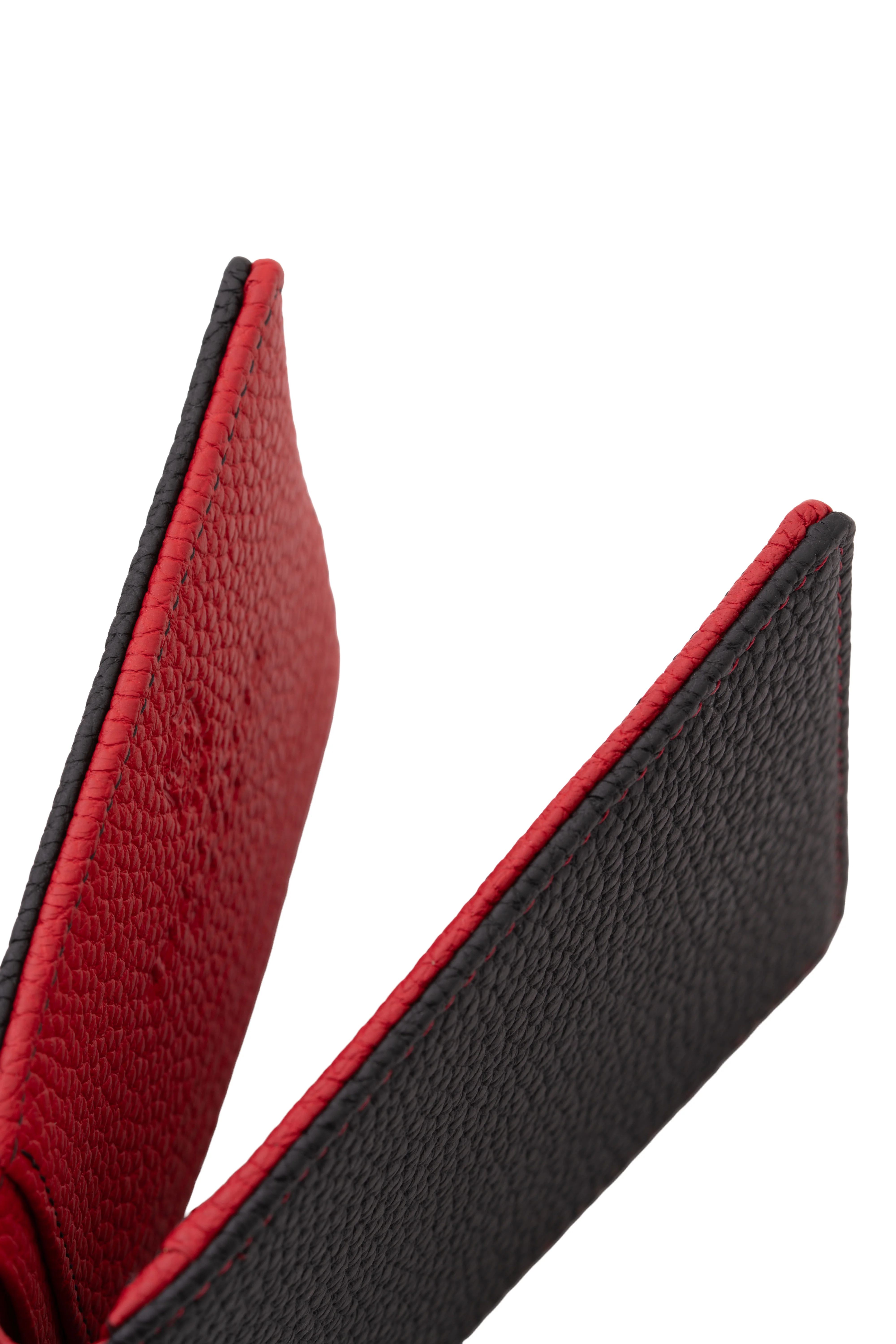 Classic 10 Card Bifold Black & Red Grained Leather Wallet - Image 24