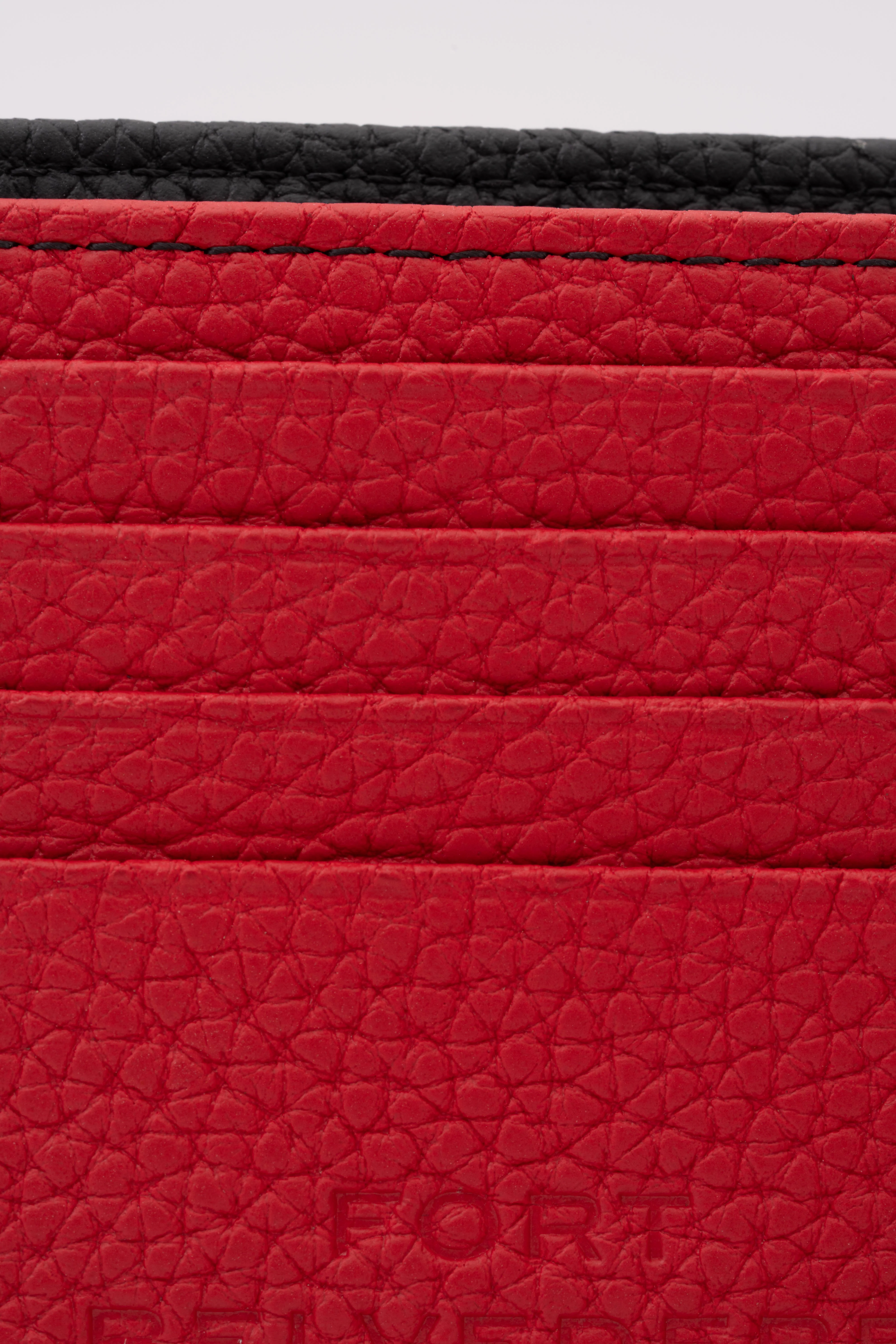 Classic 10 Card Bifold Black & Red Grained Leather Wallet - Image 25