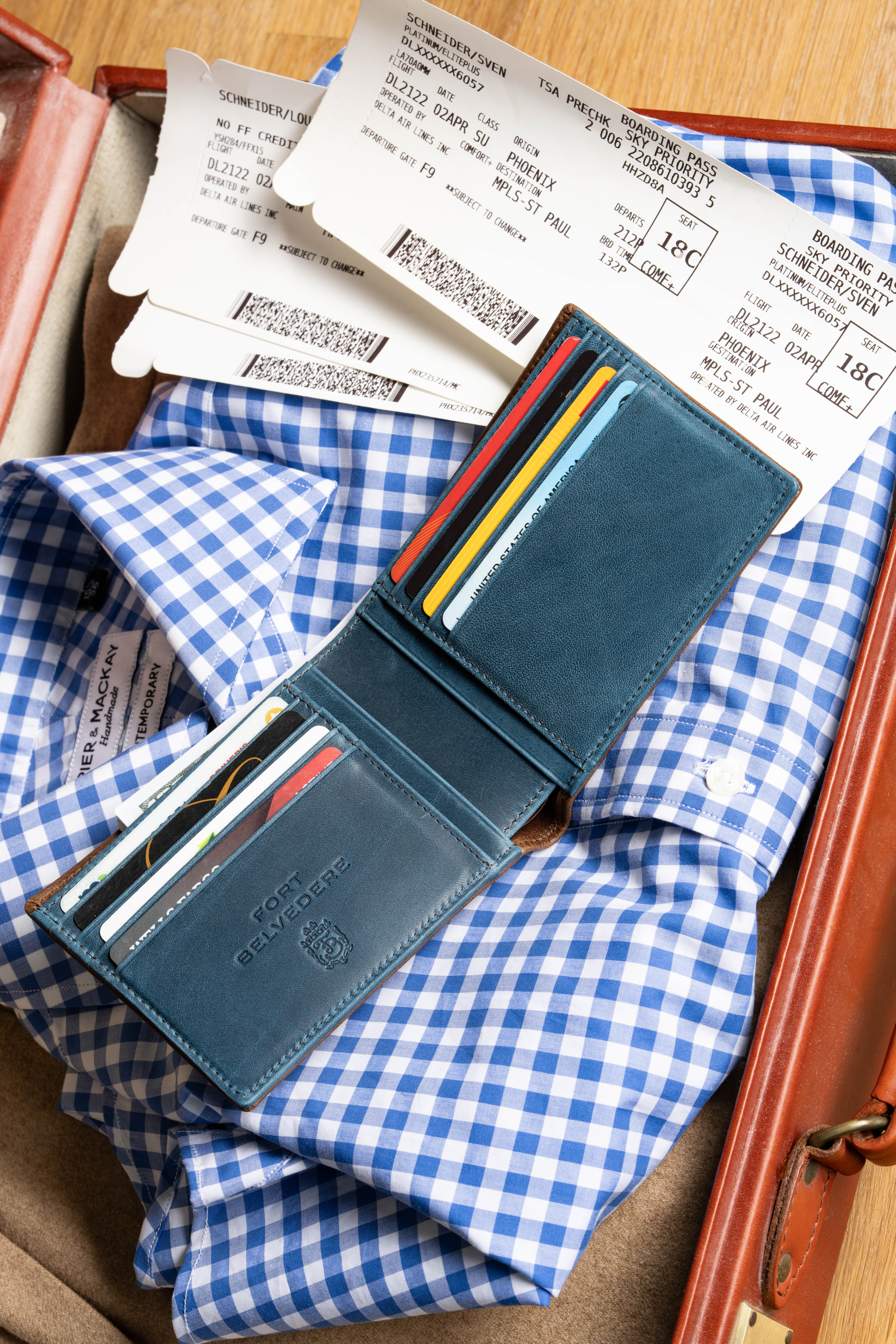 Classic 10 Card Bifold Mahogany & Blue Two Tone Leather Wallet - Image 15