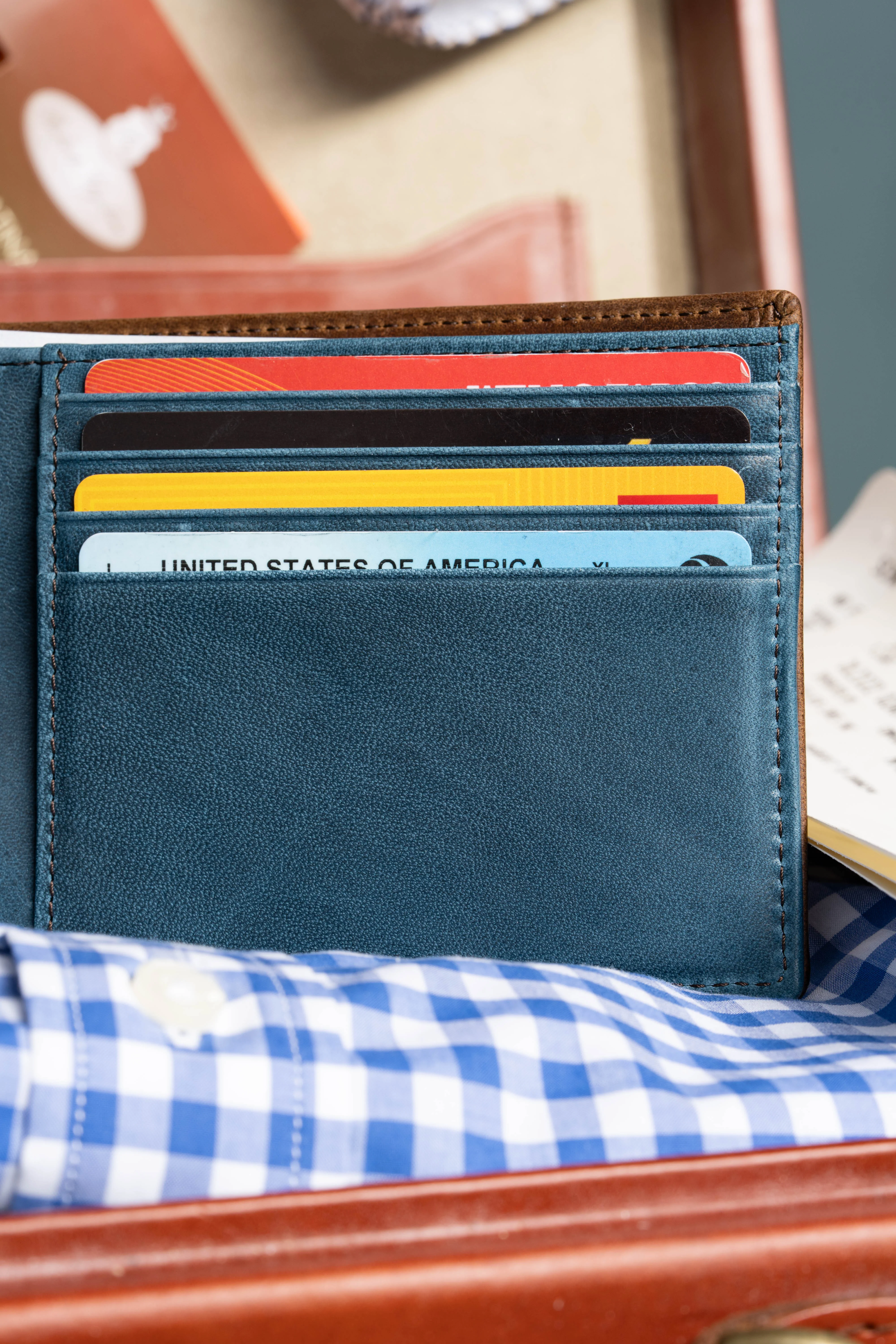 Classic 10 Card Bifold Mahogany & Blue Two Tone Leather Wallet - Image 18