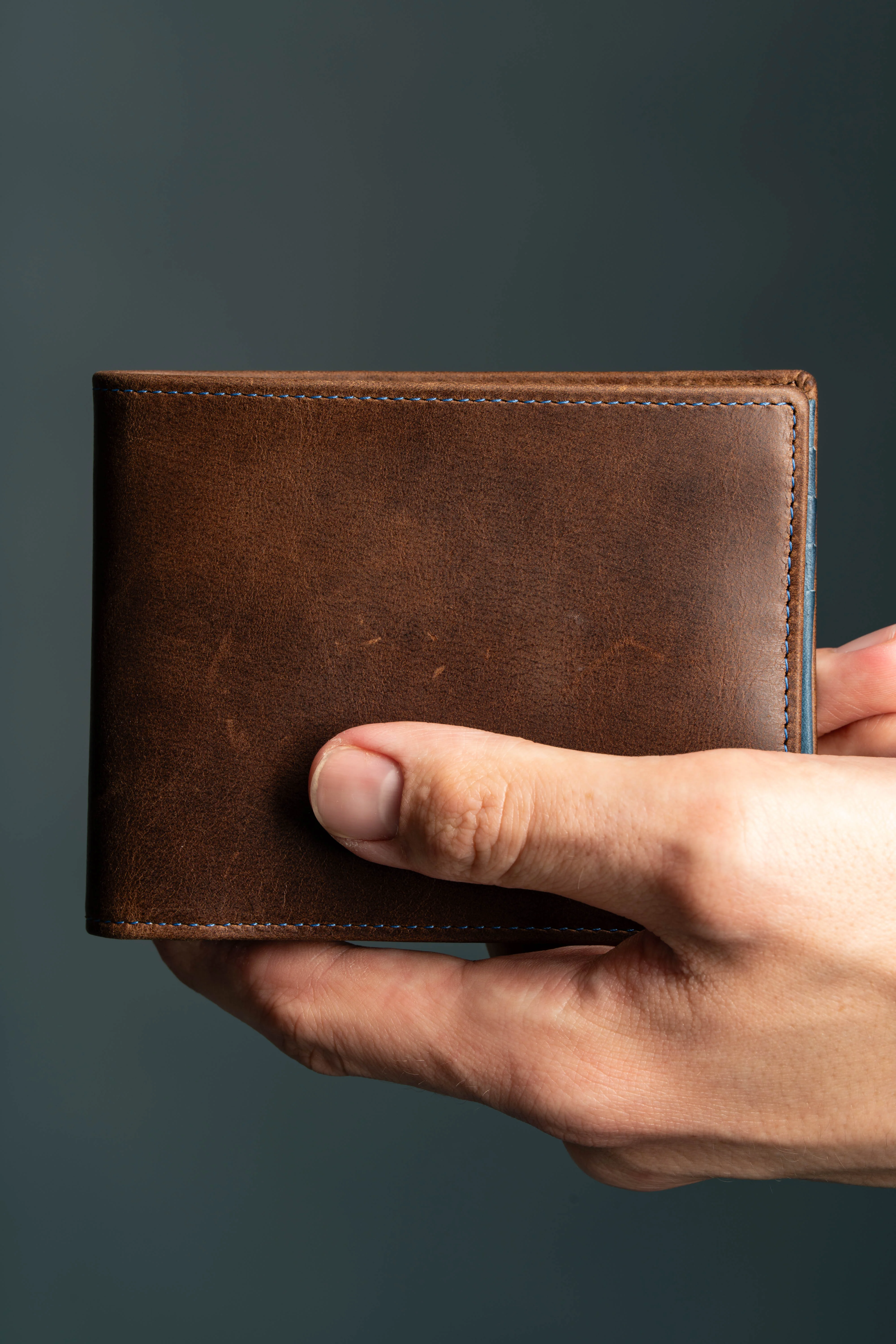 Classic 10 Card Bifold Mahogany & Blue Two Tone Leather Wallet - Image 19