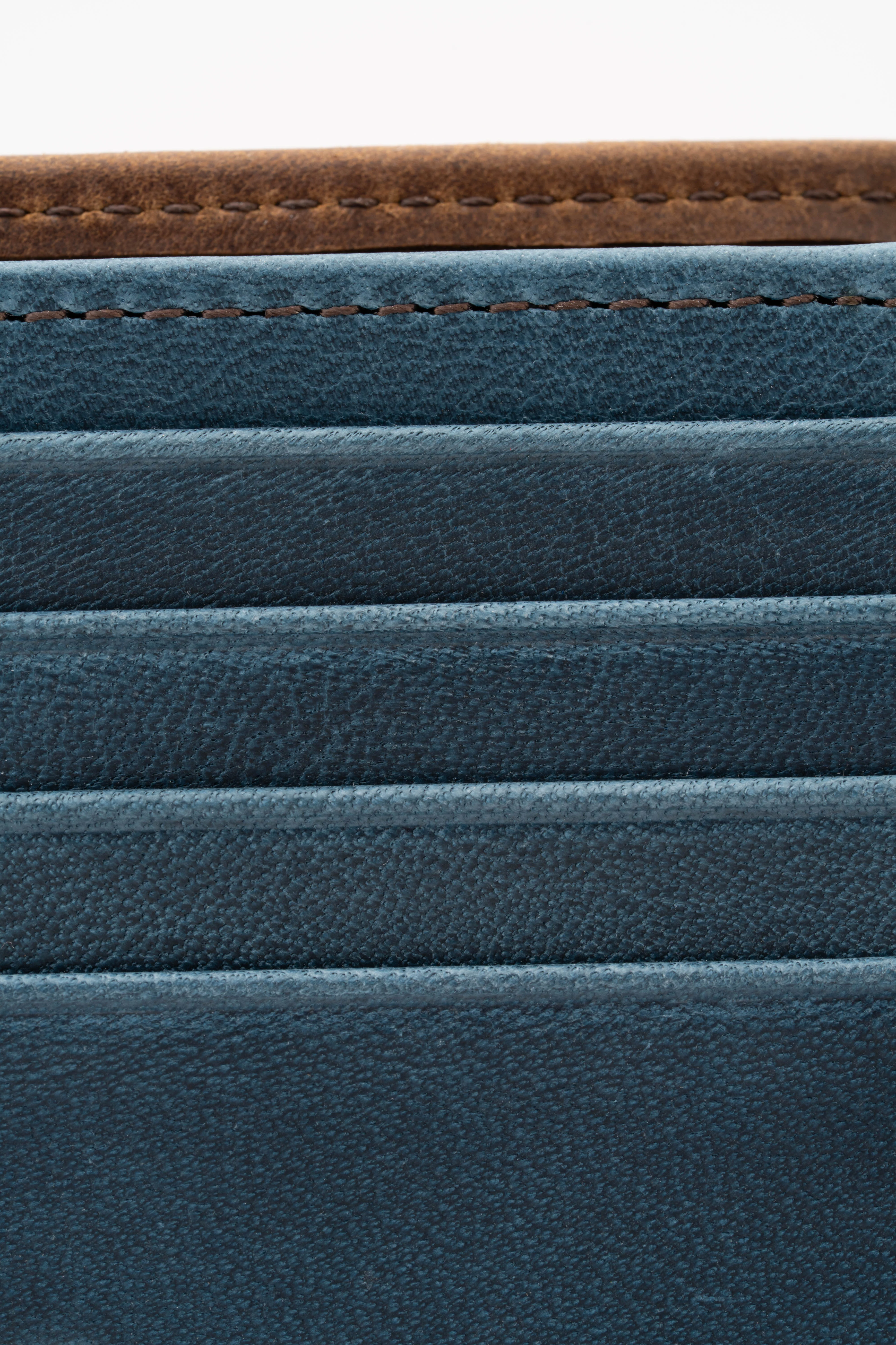 Classic 10 Card Bifold Mahogany & Blue Two Tone Leather Wallet - Image 23