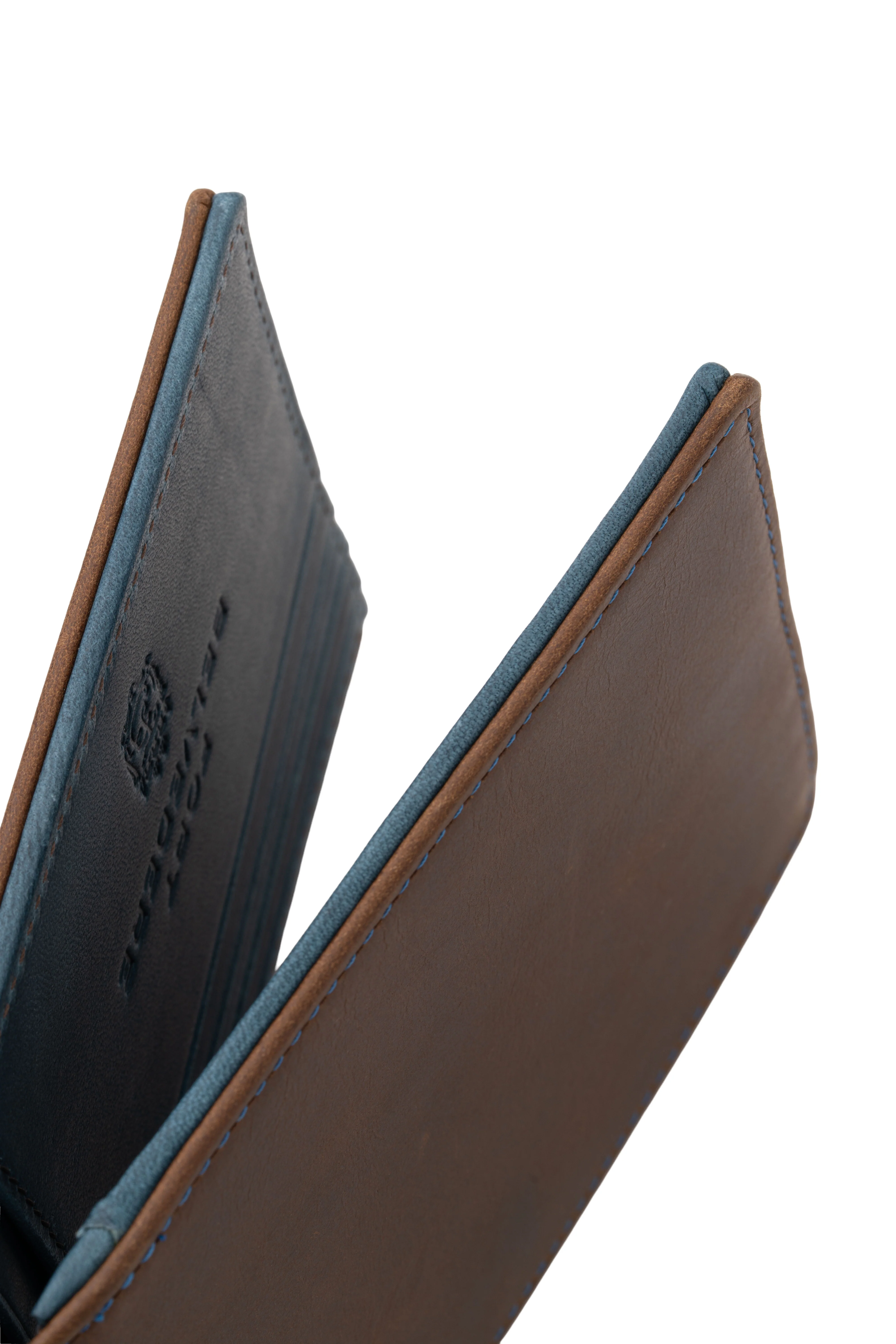 Classic 10 Card Bifold Mahogany & Blue Two Tone Leather Wallet - Image 26