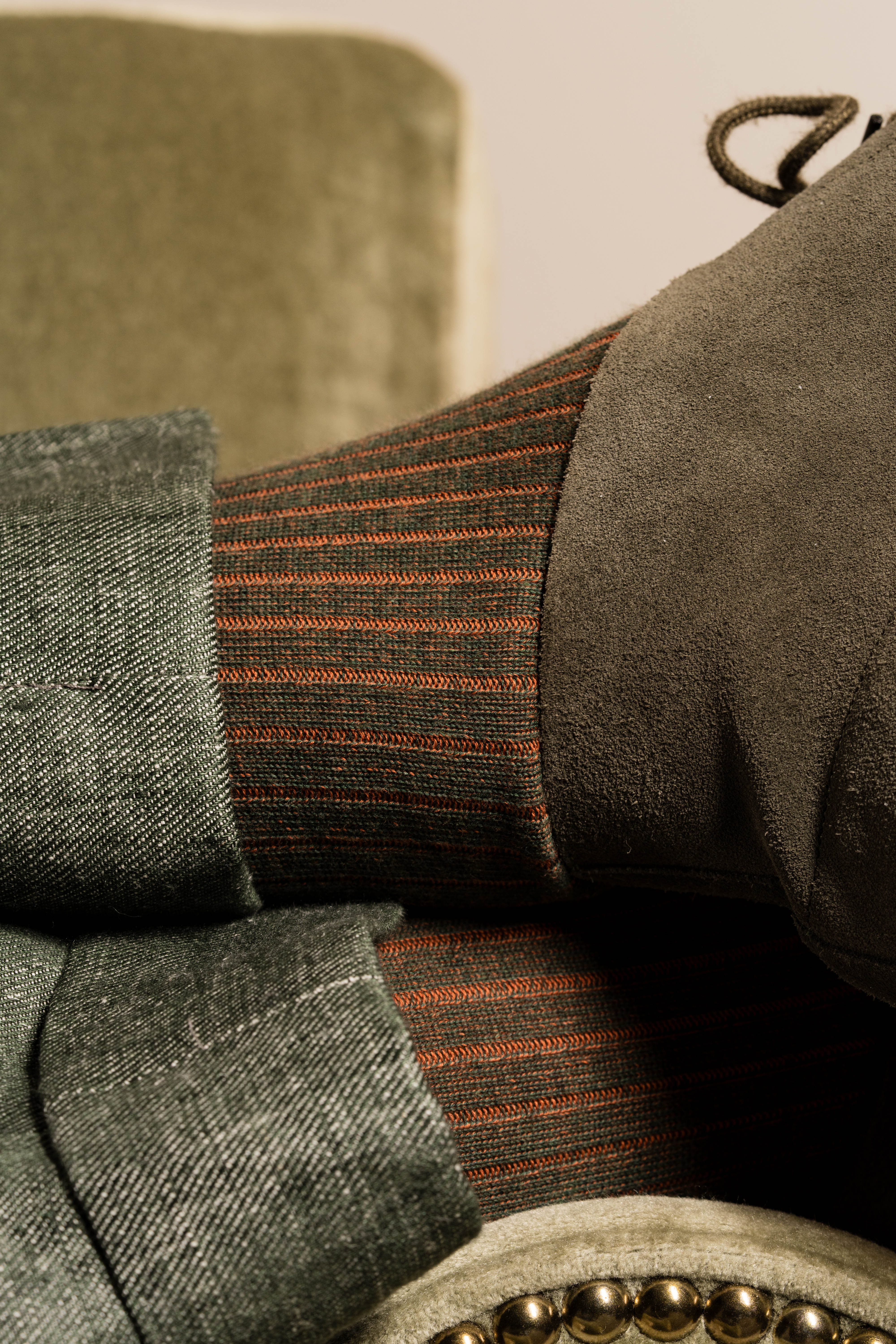 Dark Green & Orange Shadow Stripe Midweight Cotton Socks - Image 3