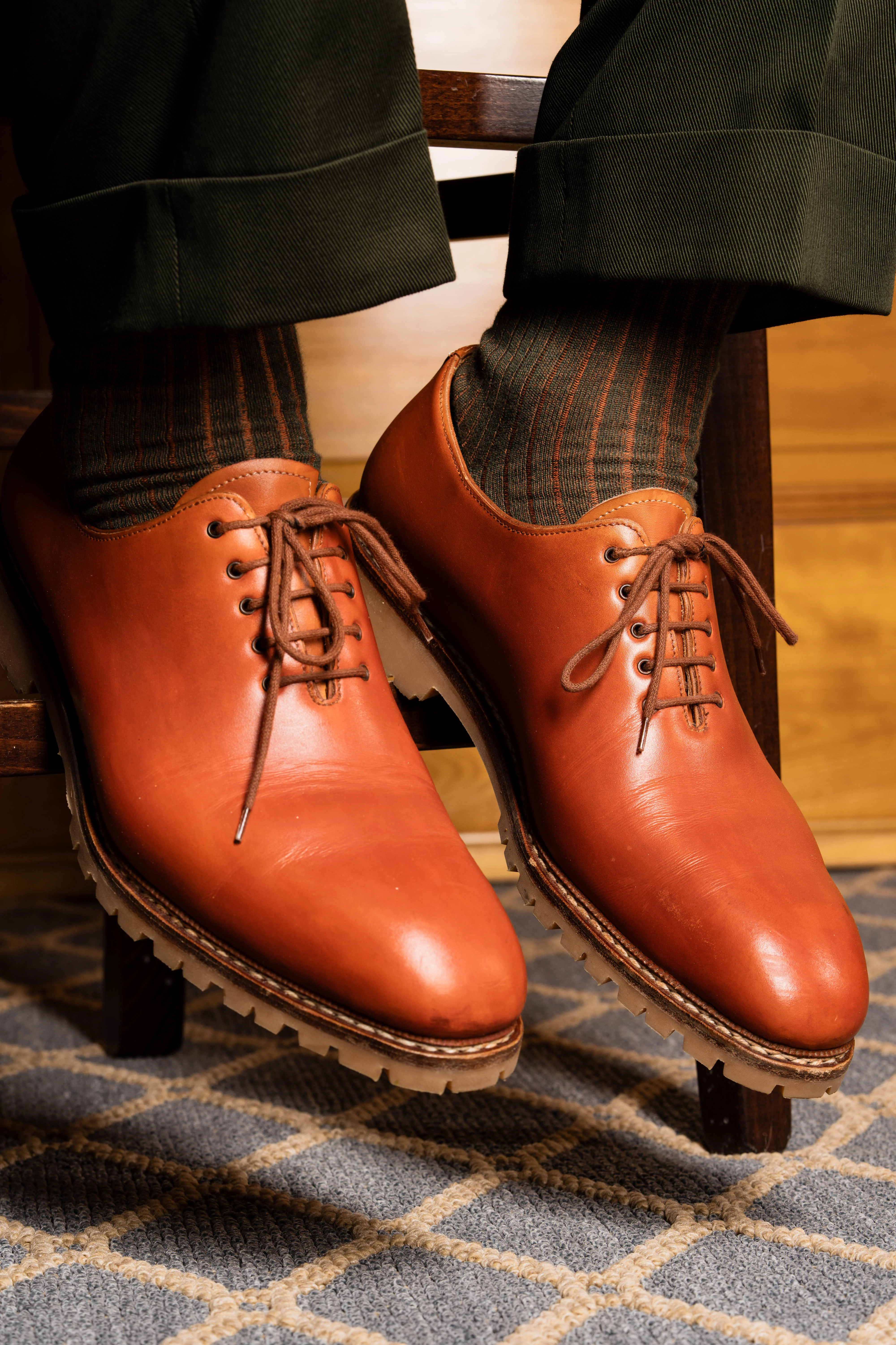 Dark Green & Orange Shadow Stripe Midweight Cotton Socks - Image 5