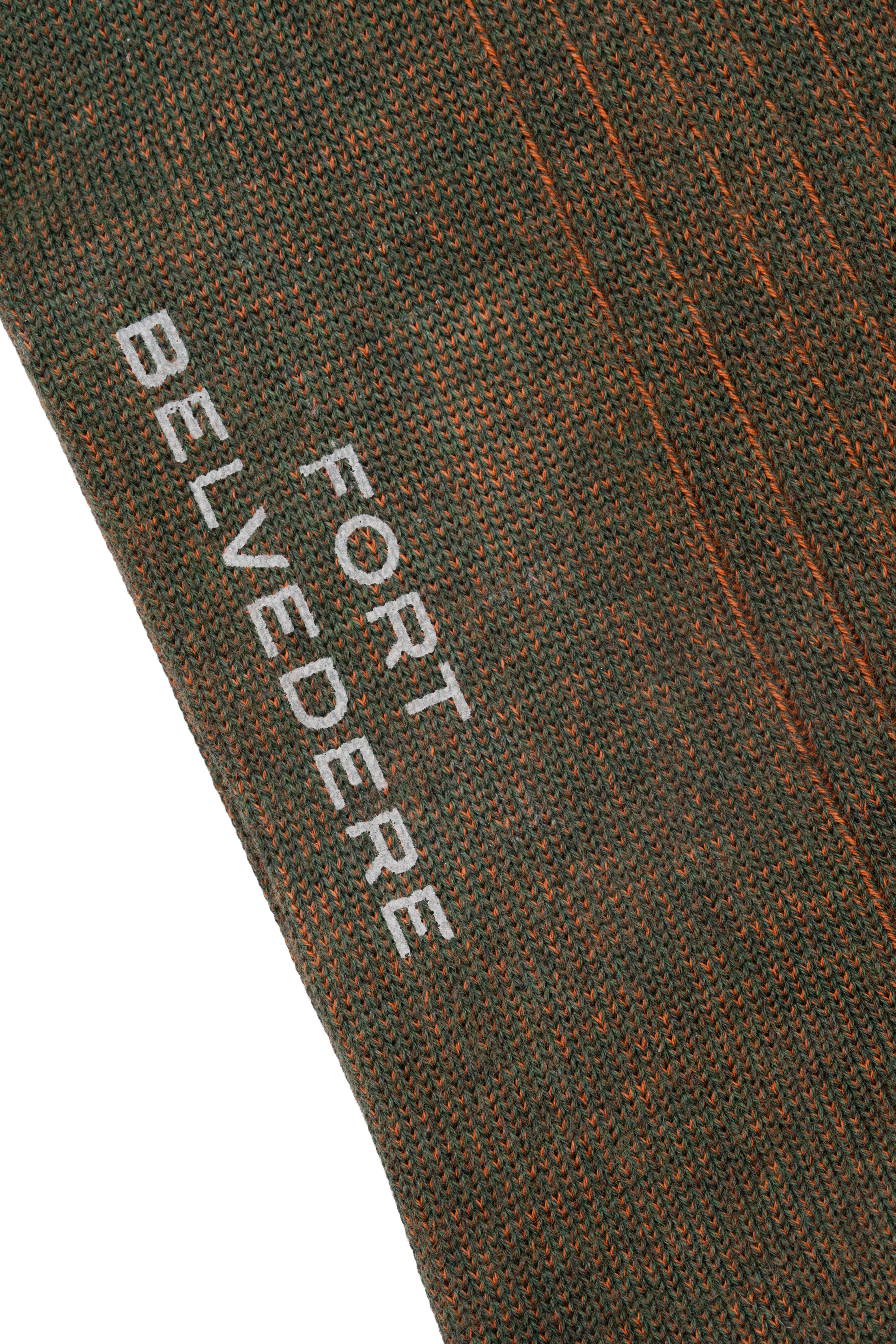 Dark Green & Orange Shadow Stripe Midweight Cotton Socks - Image 9