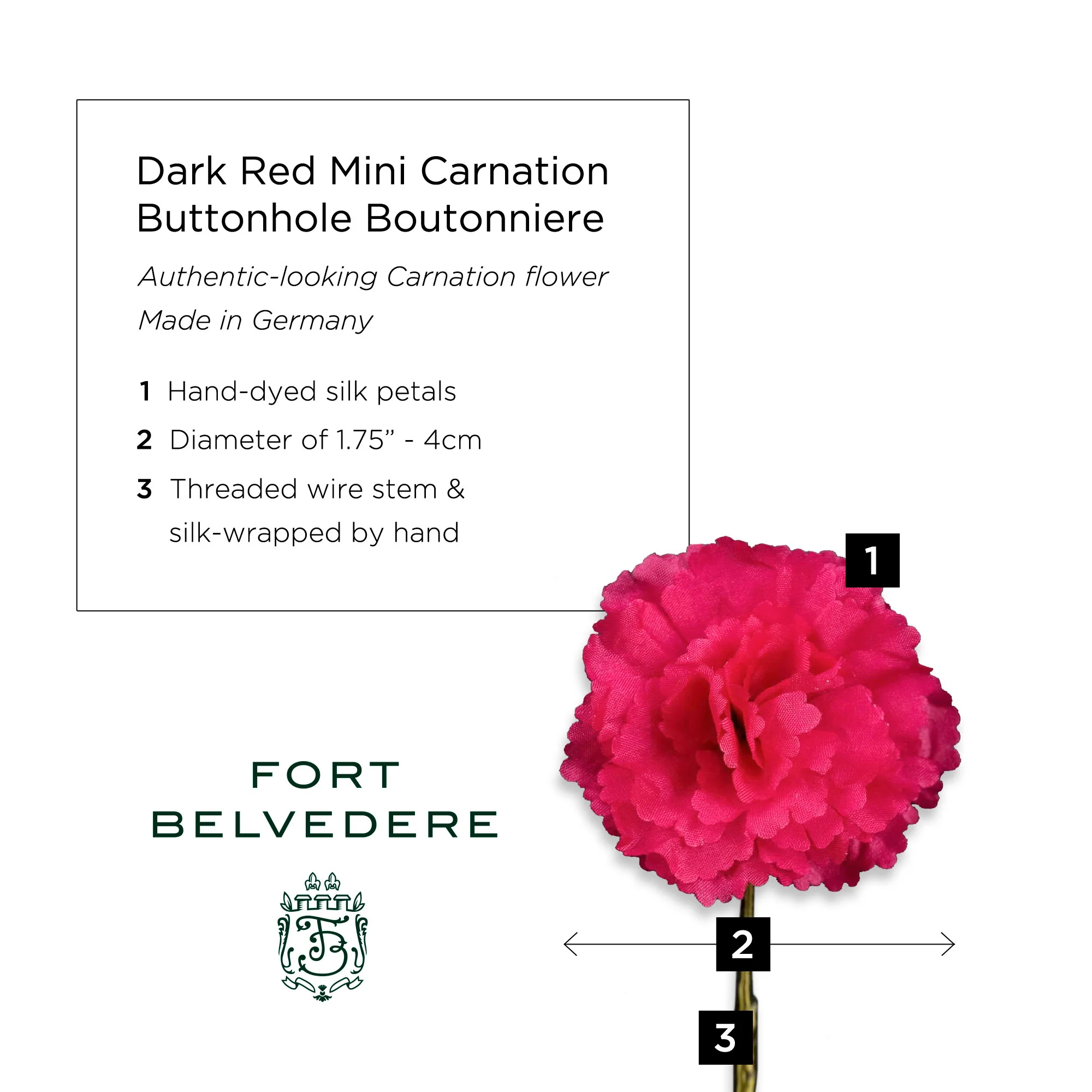 Life-Sized Dark Red Carnation Boutonnière Flower - Image 4