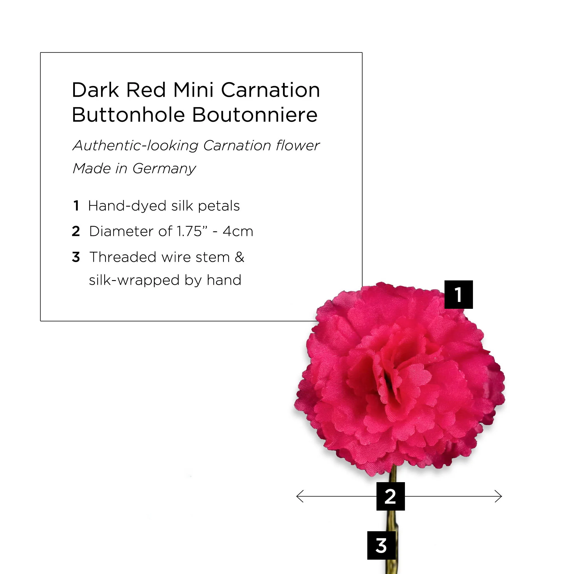 Dark Red Mini Carnation Silk Boutonnière Flower - Image 3