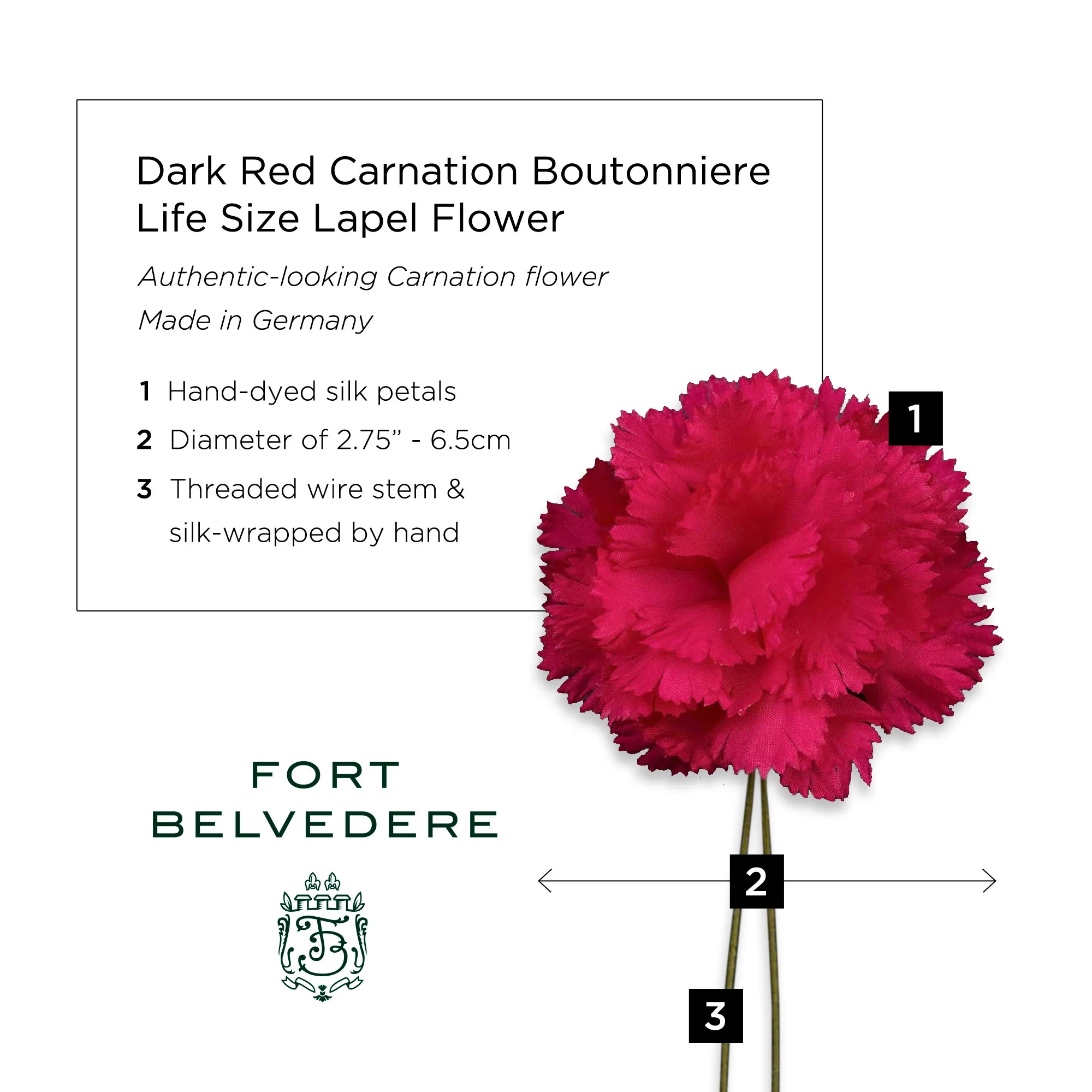 Dark Red Mini Carnation Silk Boutonnière Flower - Image 5