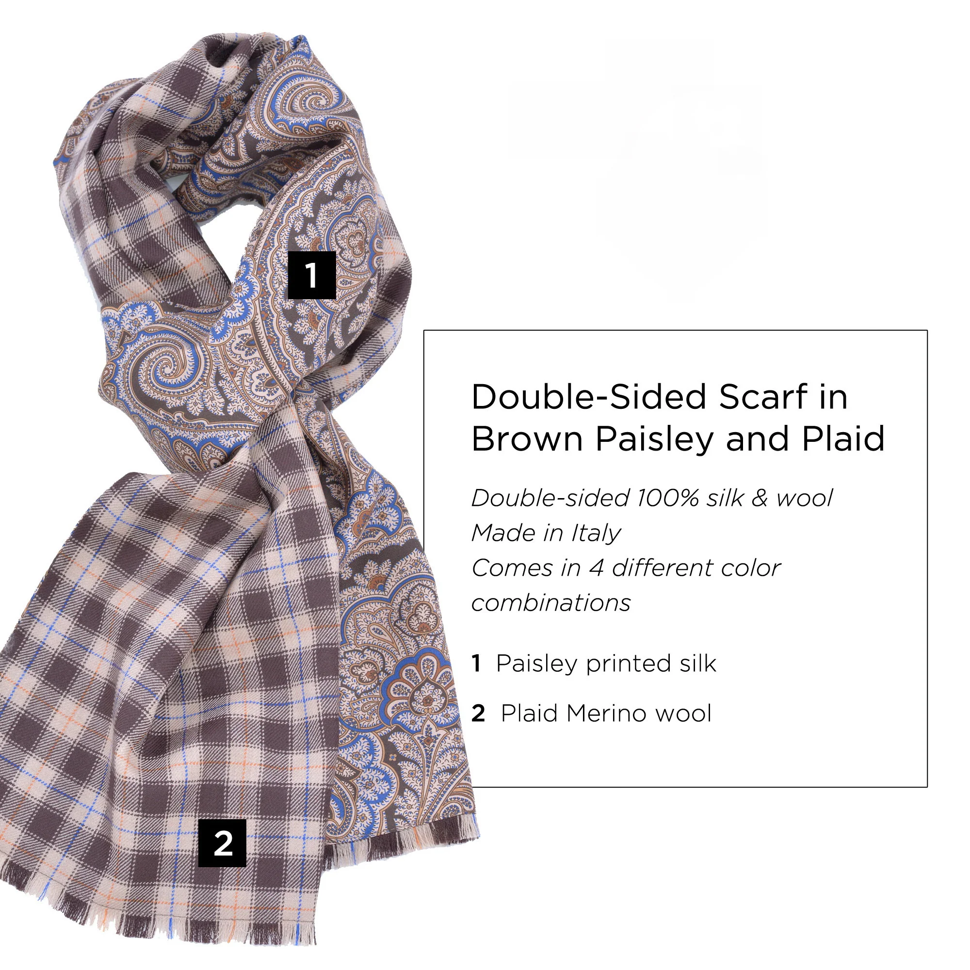 Brown Paisley & Plaid Double Sided Scarf - Image 3