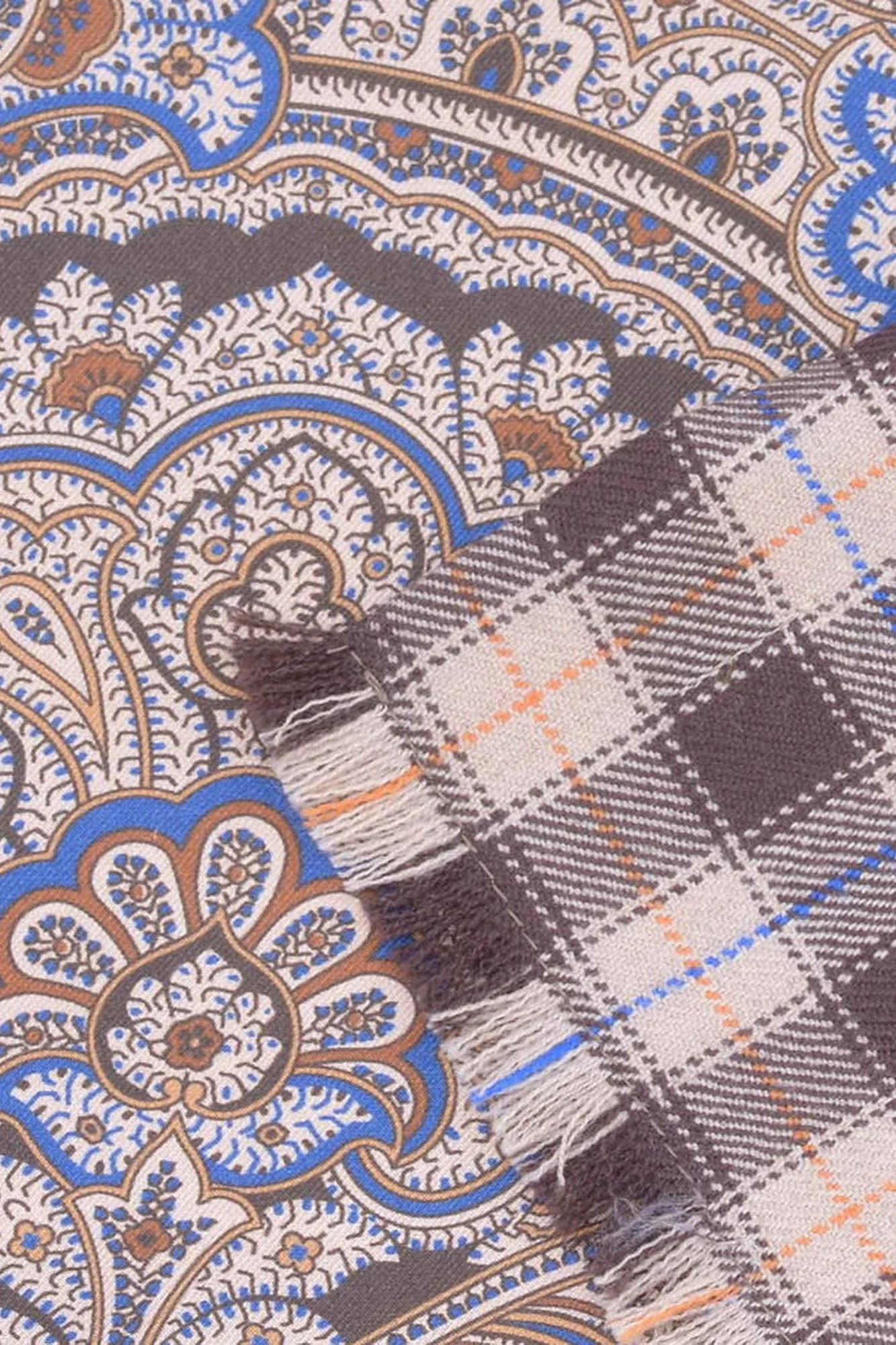 Brown Paisley & Plaid Double Sided Scarf - Image 4
