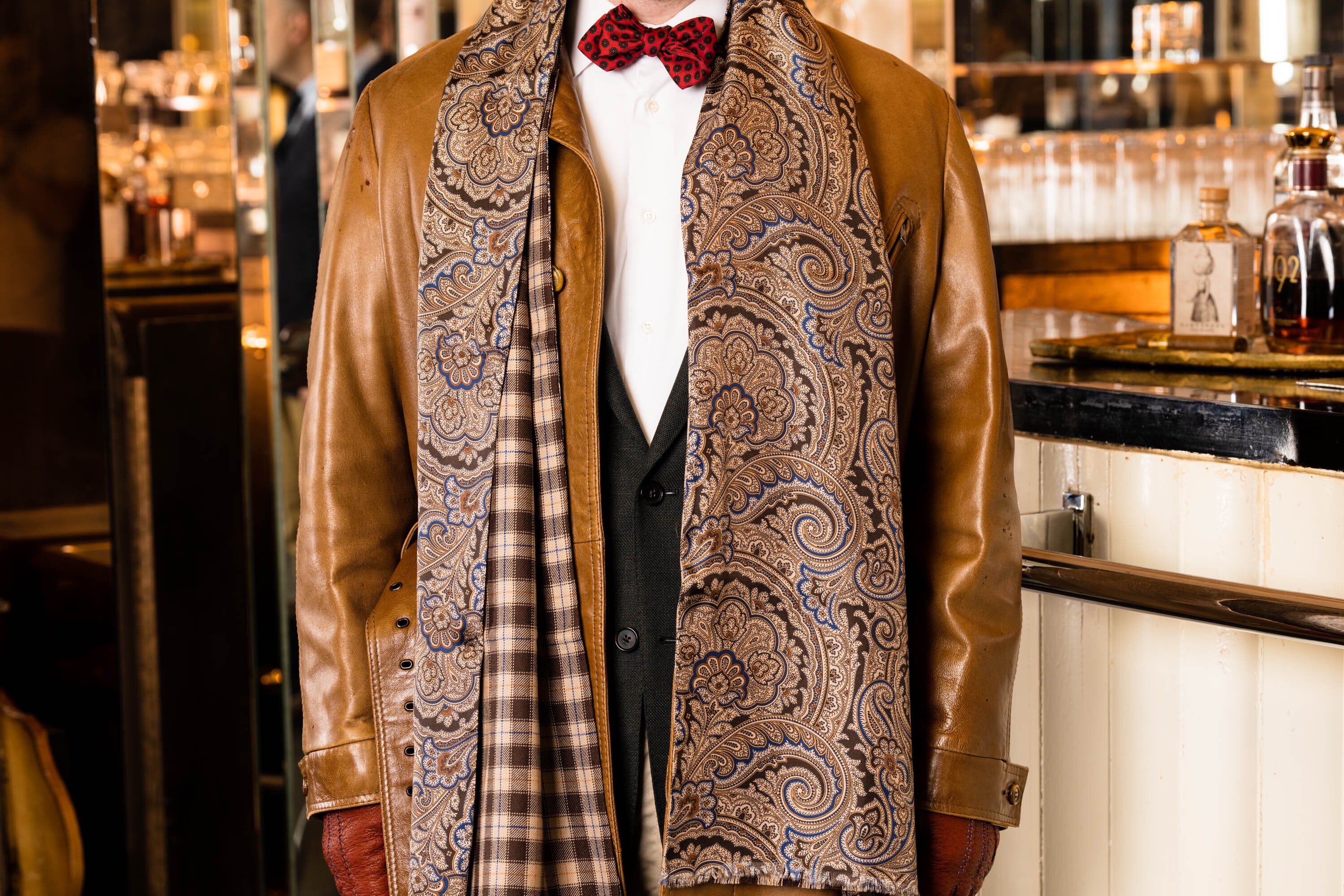 Brown Paisley & Plaid Double Sided Scarf - Image 5