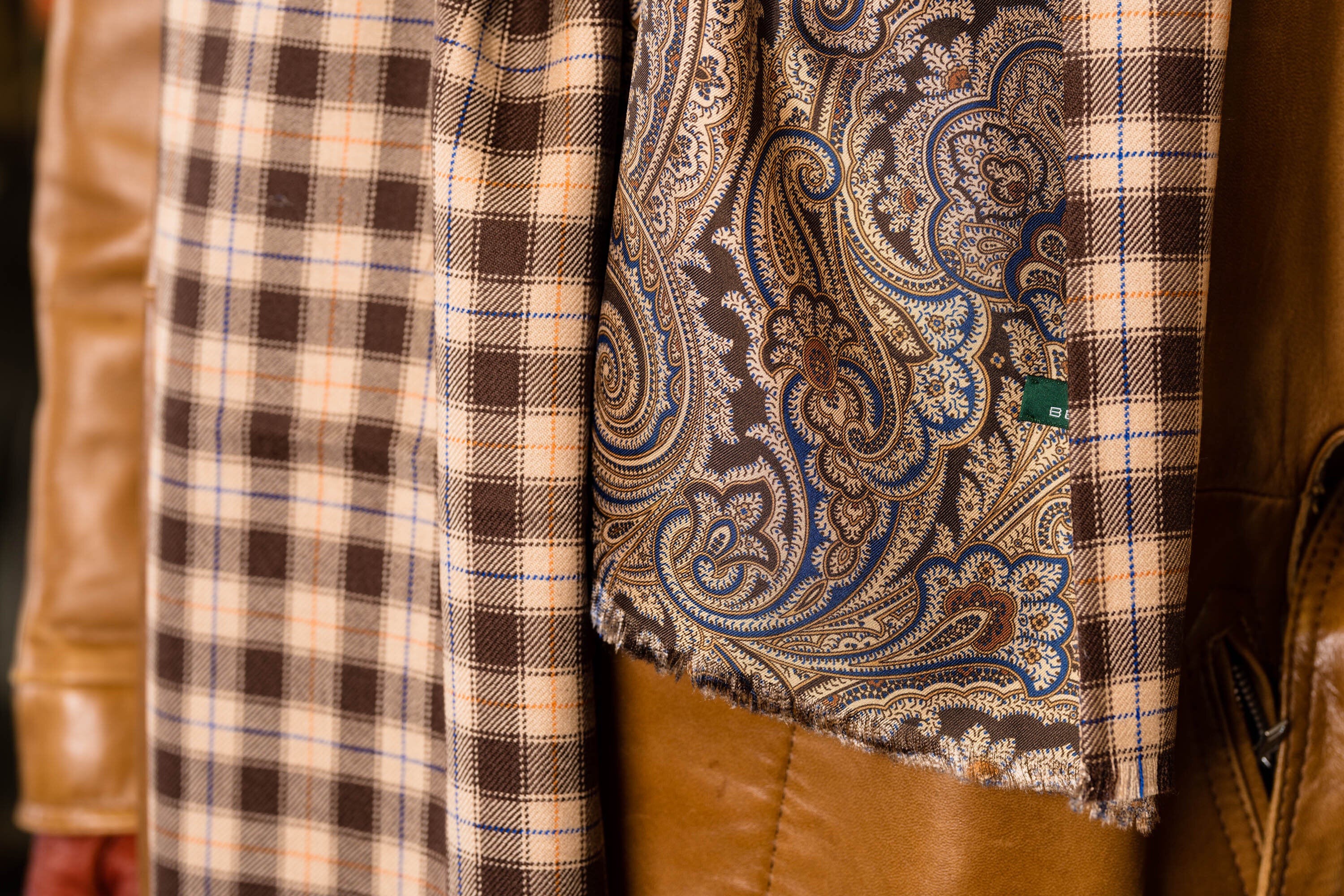 Brown Paisley & Plaid Double Sided Scarf - Image 7